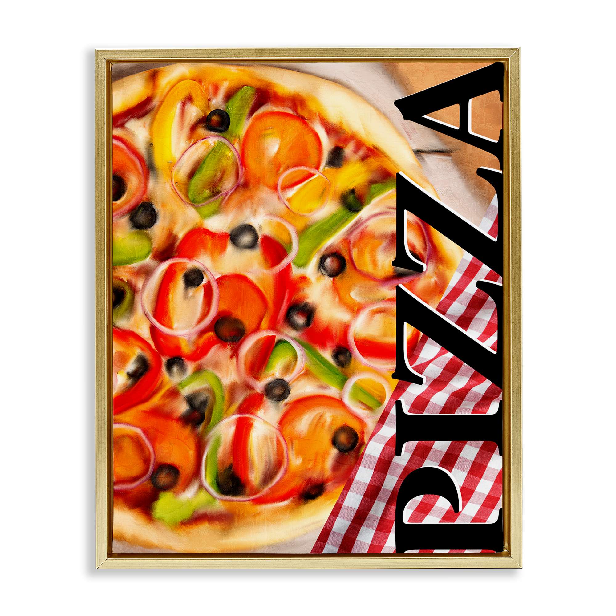 Stupell Industries BS-452-FFG-24X30 Gourmet Traditional Pizza Gold Framed Floater Canvas Wall Art By Kim Allen 25 x 31