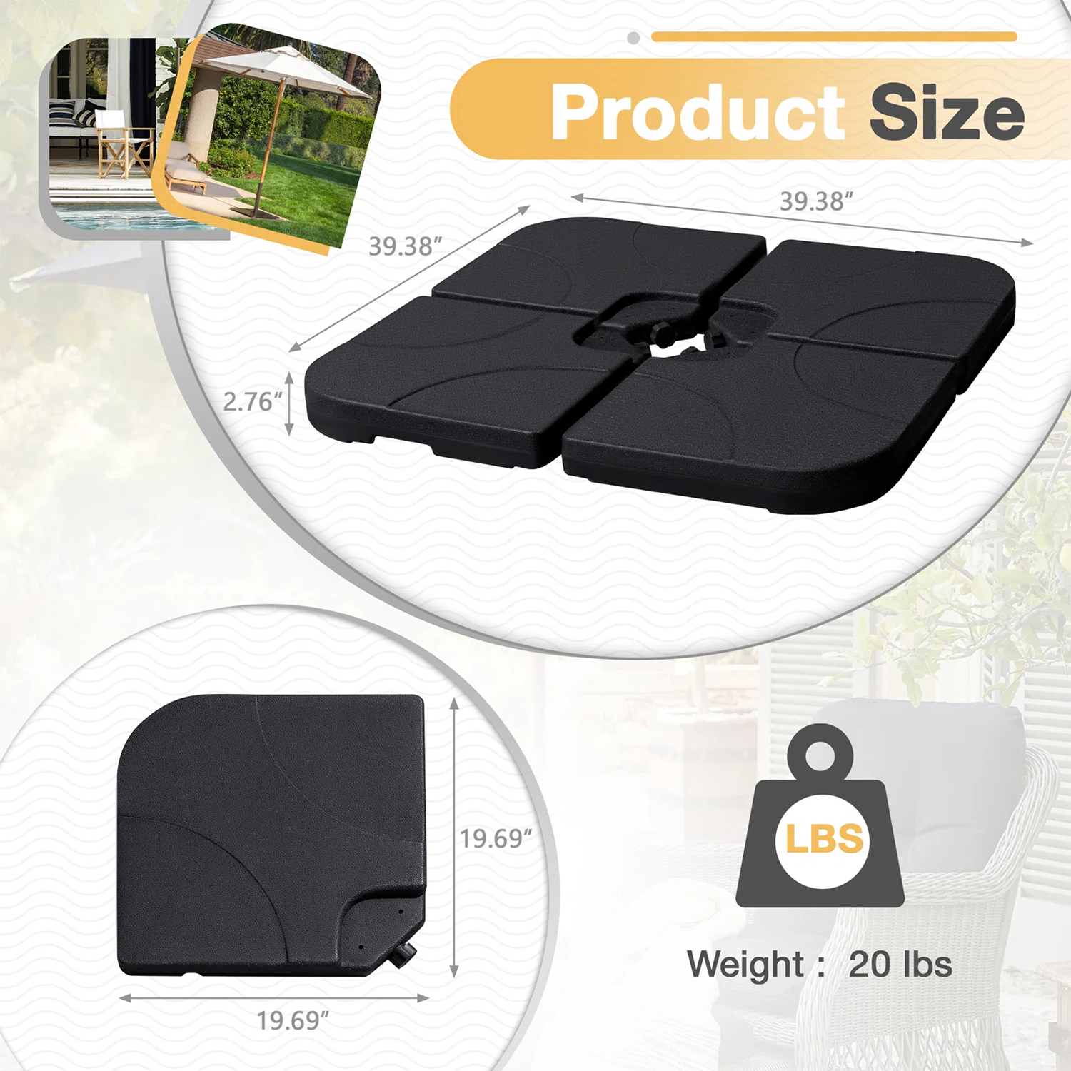 Vineego LS-UBB22-0152-BK Umbrella-Bases - View #6
