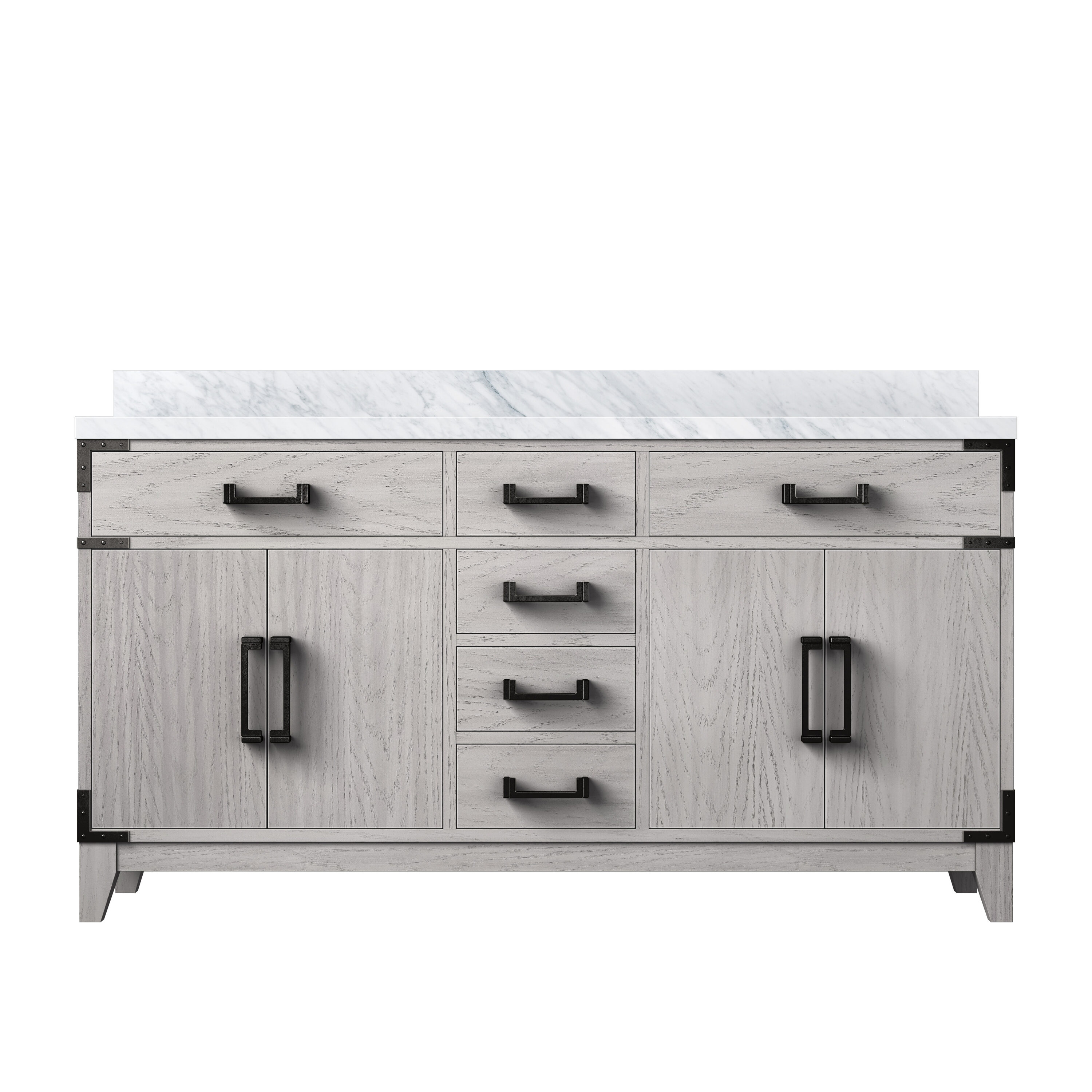 Lexora LVW60DM100 Wilton 60-in White Oak Undermount Double Sink Bathroom Vanity with White Carrara Marble Top