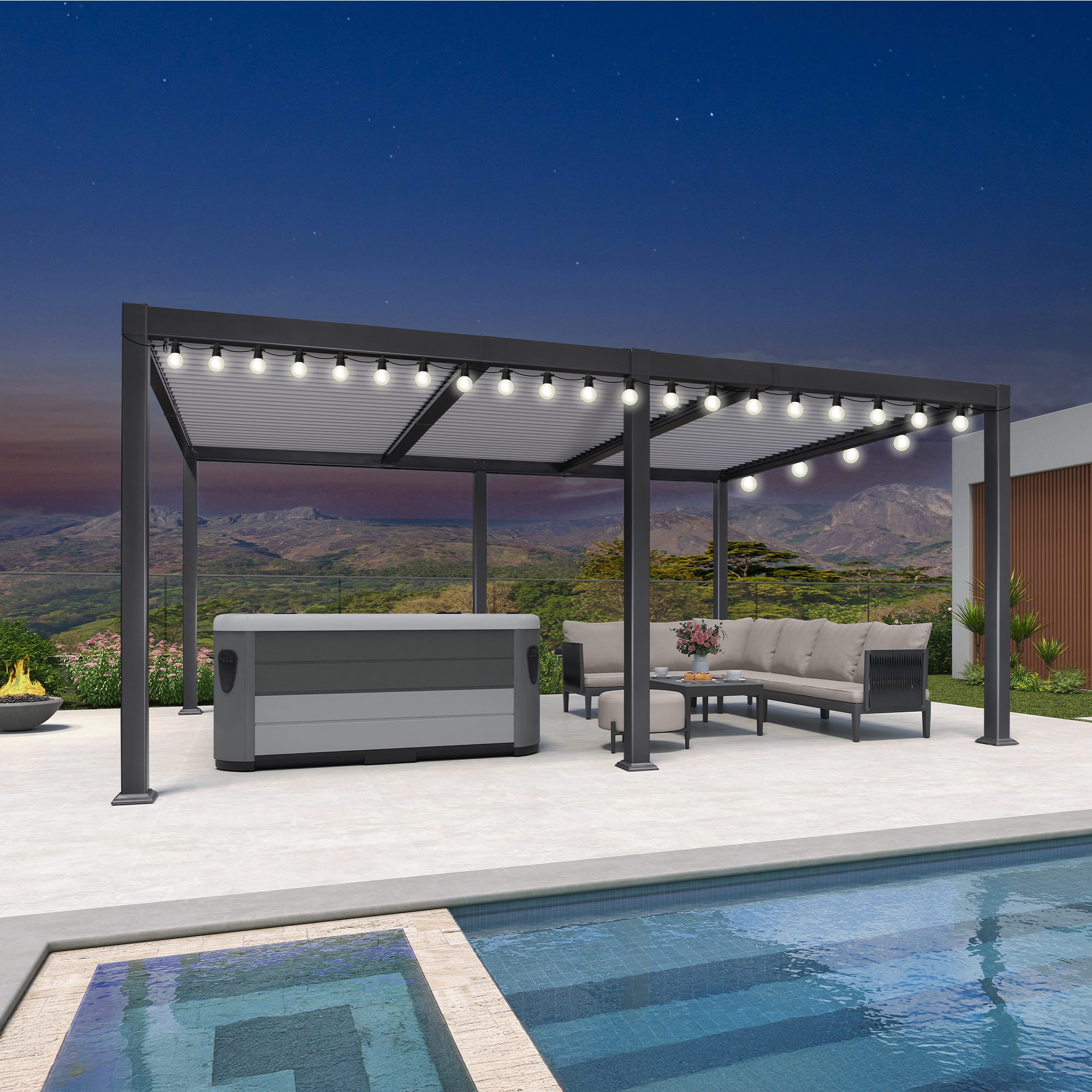 PURPLE LEAF LS02KSBY1118-WT-DP9 Louvered Pergola 11-ft W x 18-ft L x 7-ft 8-in H 11-18 Grey frame, white canopy Pergolas (with lights) Metal Freestanding Pergola