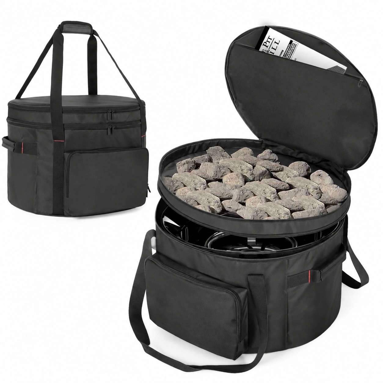 Vrbgify -  Double Layer 19 Inch Fire Pit Bag Case with Pockets and Shoulder Straps for Propane Ga...
