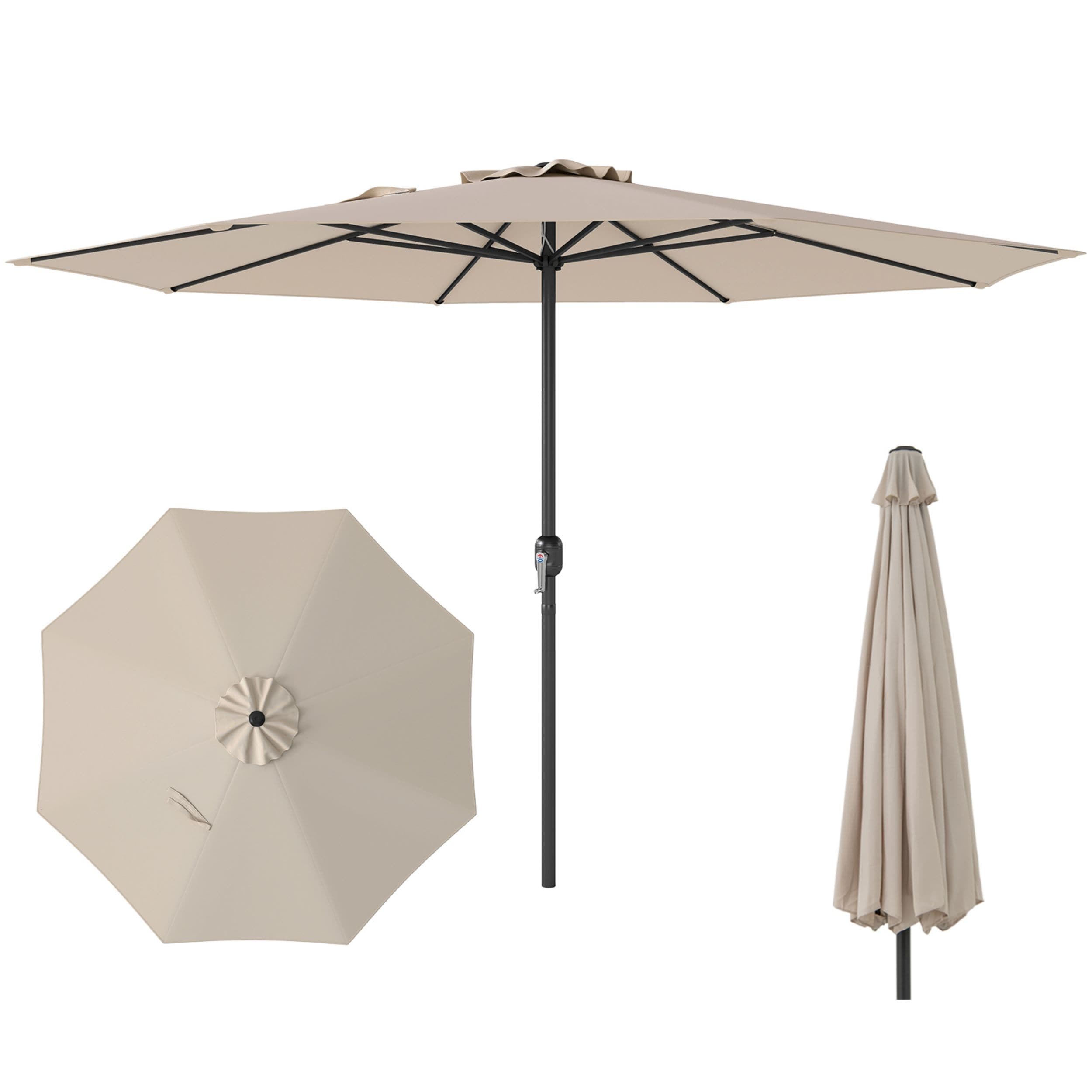 WELLFOR TDZ10027BK 12-ft Steel Beige No-tilt Market Patio Umbrella