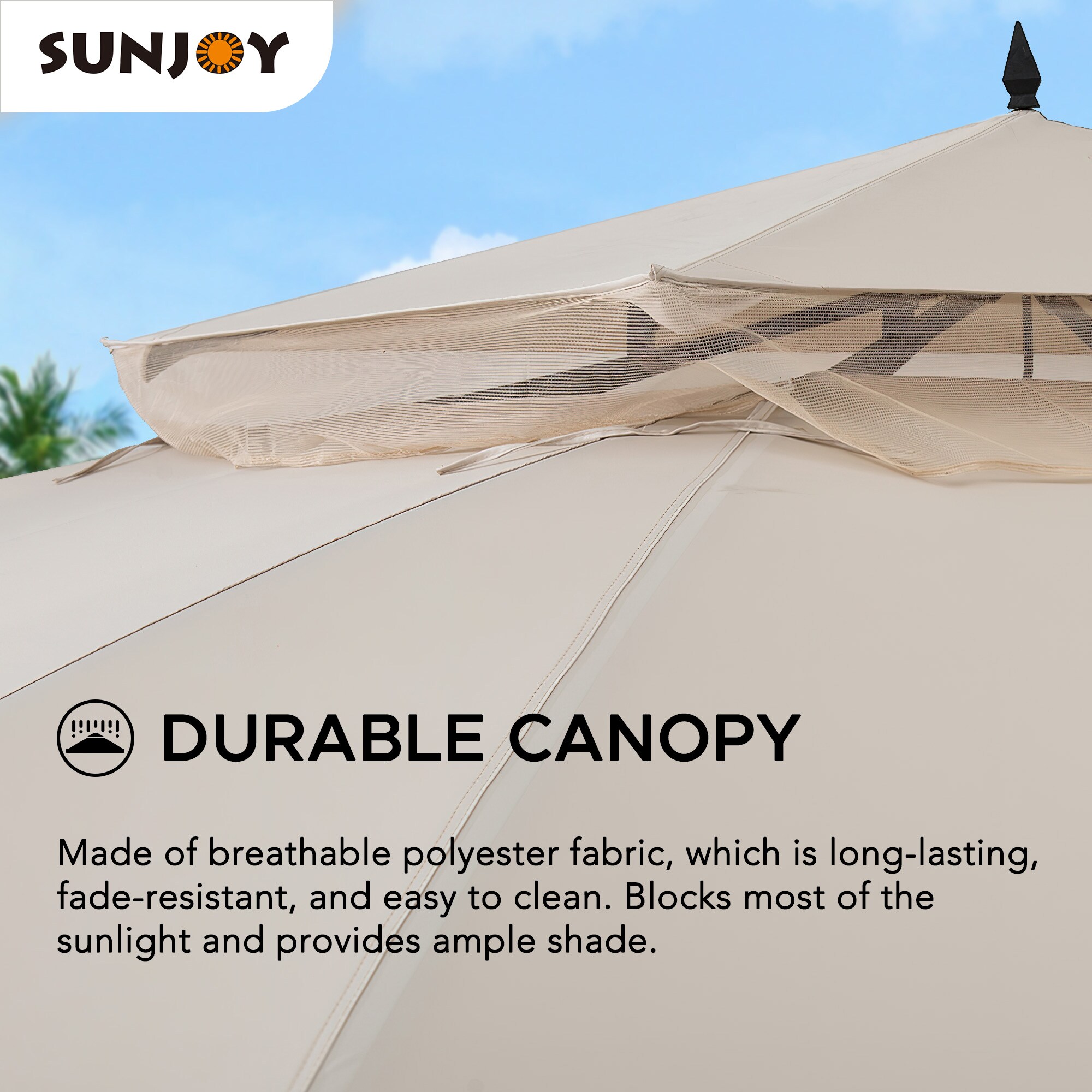 Sunjoy Beige Canopy Black Steel Frame Octagon Gazebo with Mosquito Netting