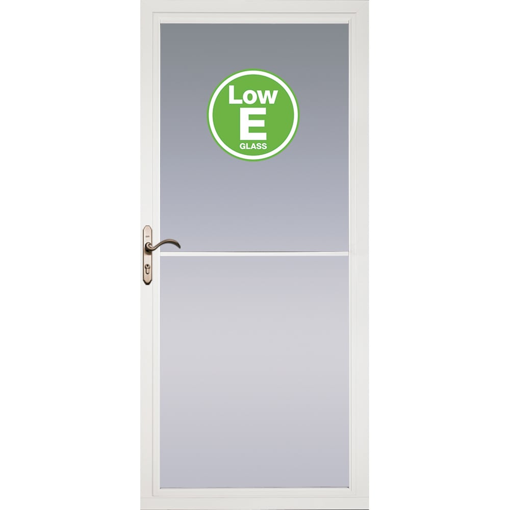 Rolscreen 32-in x 81-in White Full-view Retractable Screen Aluminum Storm Door with Antique Brass Handle | - Pella 5600031E20