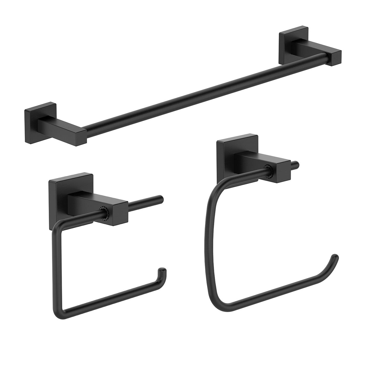 Symmons 36AC3BUNDLEMB 3 -Piece Duro Matte Black Decorative Bathroom Hardware Set Towel Bar, Toilet Paper Holder, Towel Ring Included