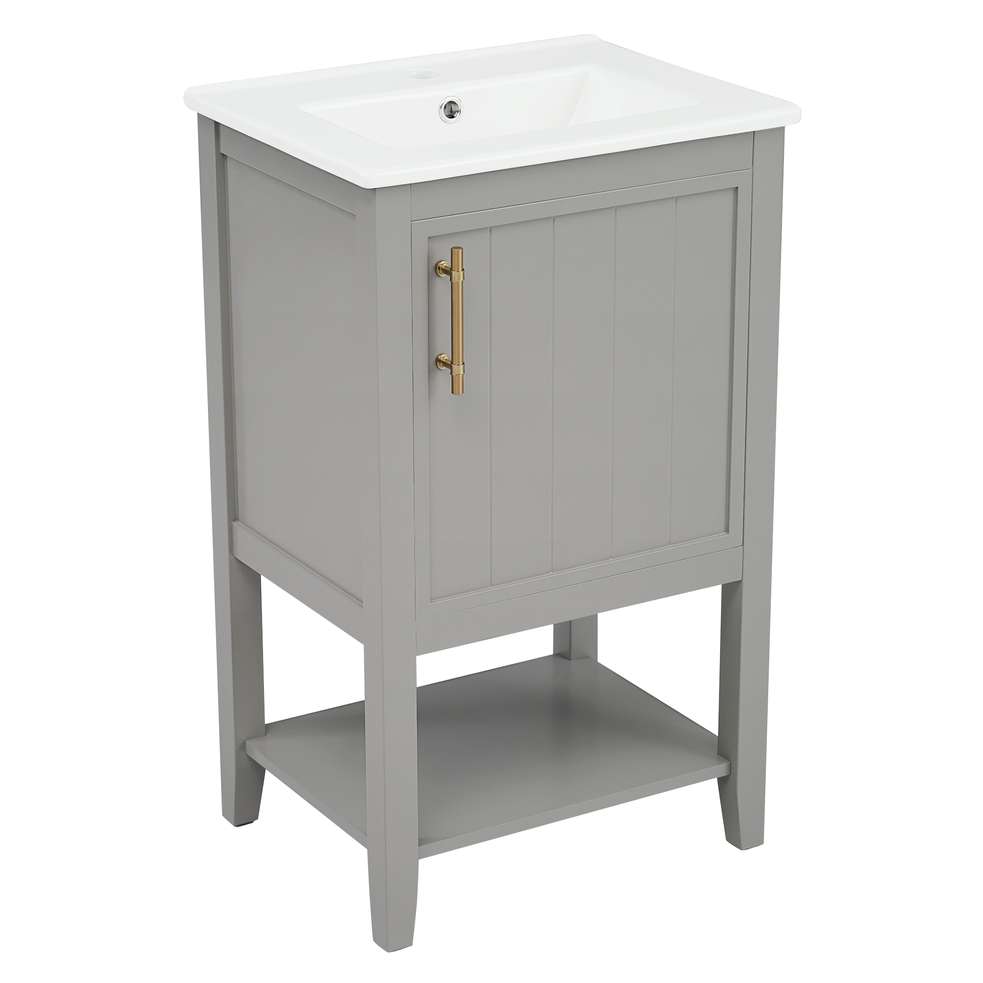 Tatayosi P-DJ-8492AAE Grey 20 in Bathroom Vanity with Sink Cabinet and Open Shelf