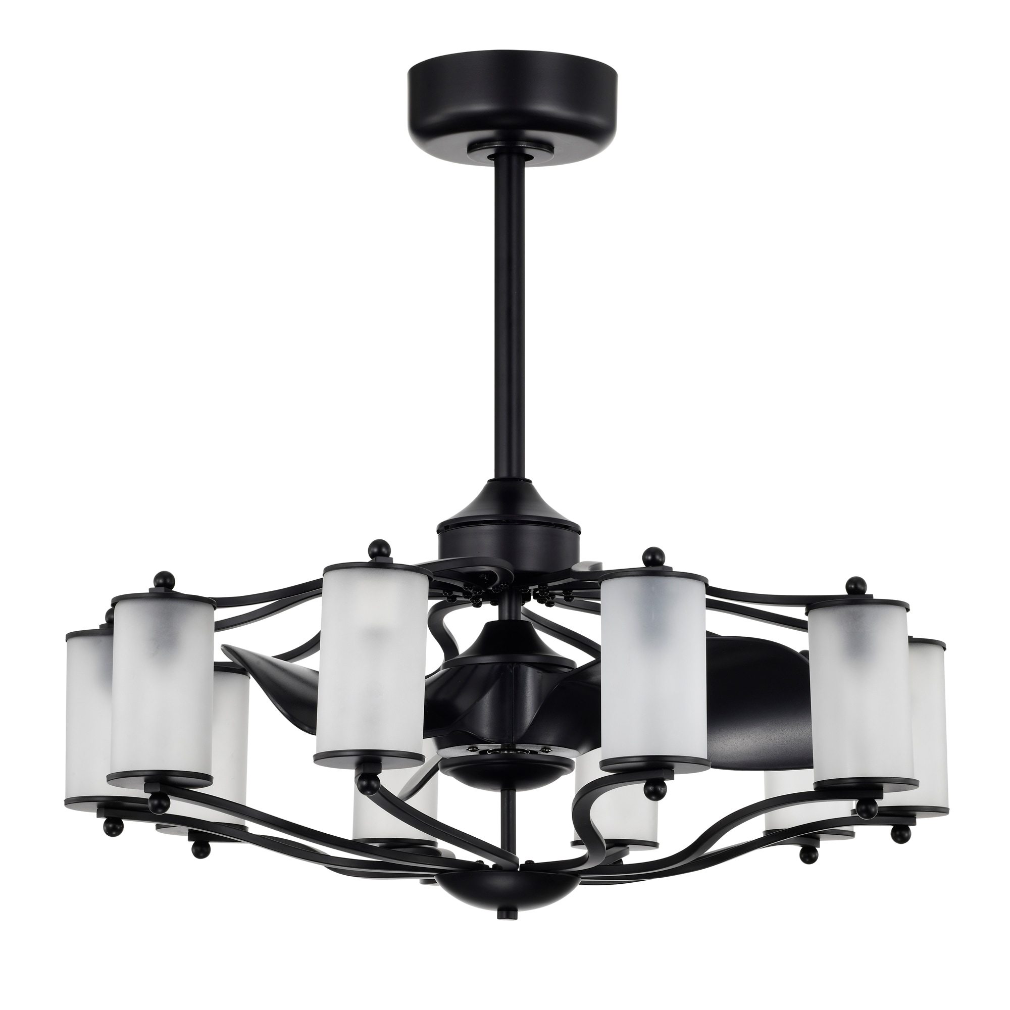 Home Accessories Inc DL02P05MB 12.6-in Downrod or Flush Mount Black with Black Blades Fandelier Ceiling Fan With Light - Remote Included ( 3 -Blade )