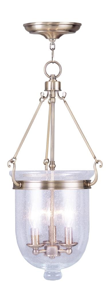 Livex Lighting 5084-01 Jefferson 3-Light Antique Brass Traditional Seeded Glass Bell Hanging Pendant Light