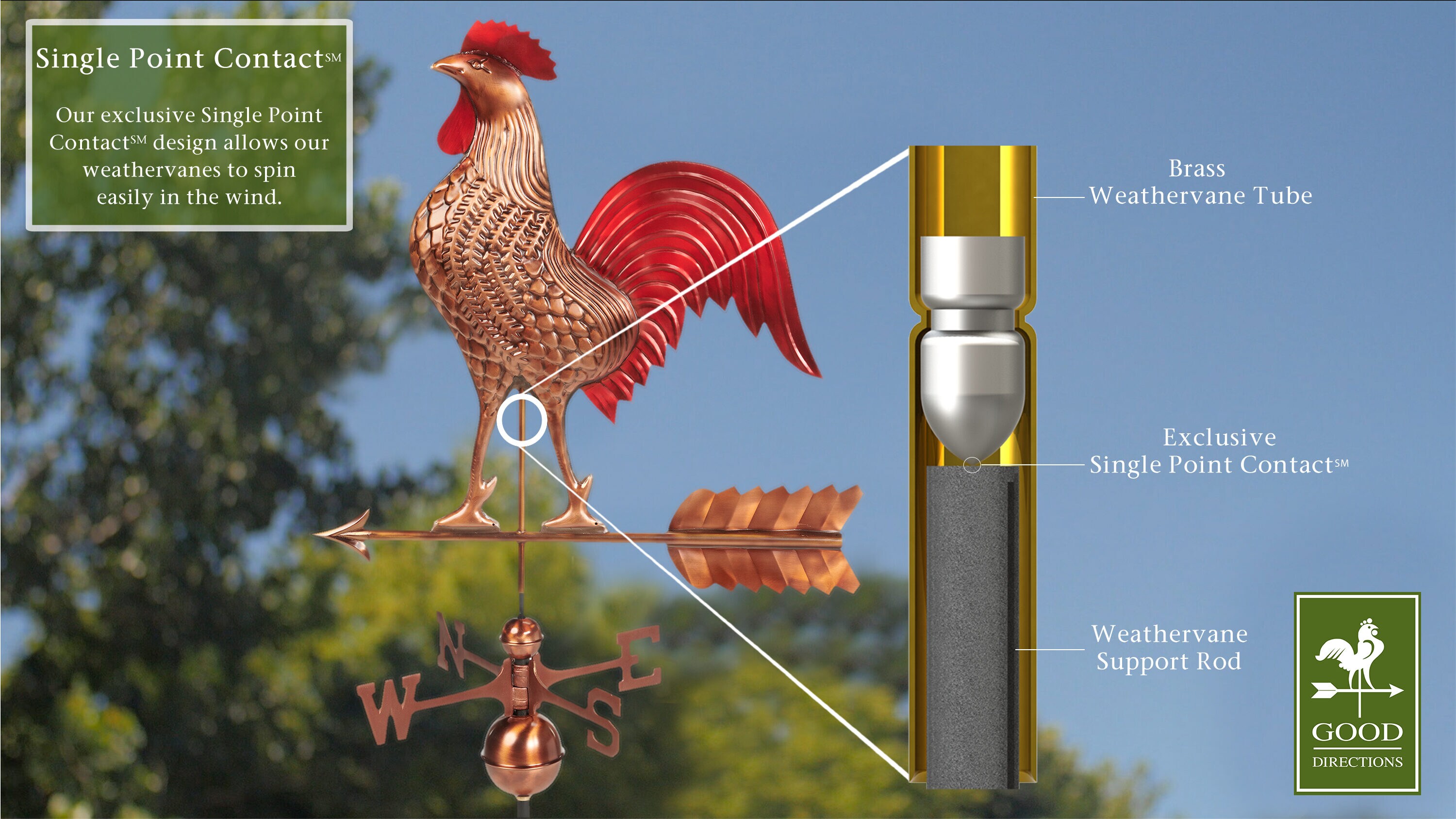 Large Copper Rooster Weathervane with Multi-Color Patina