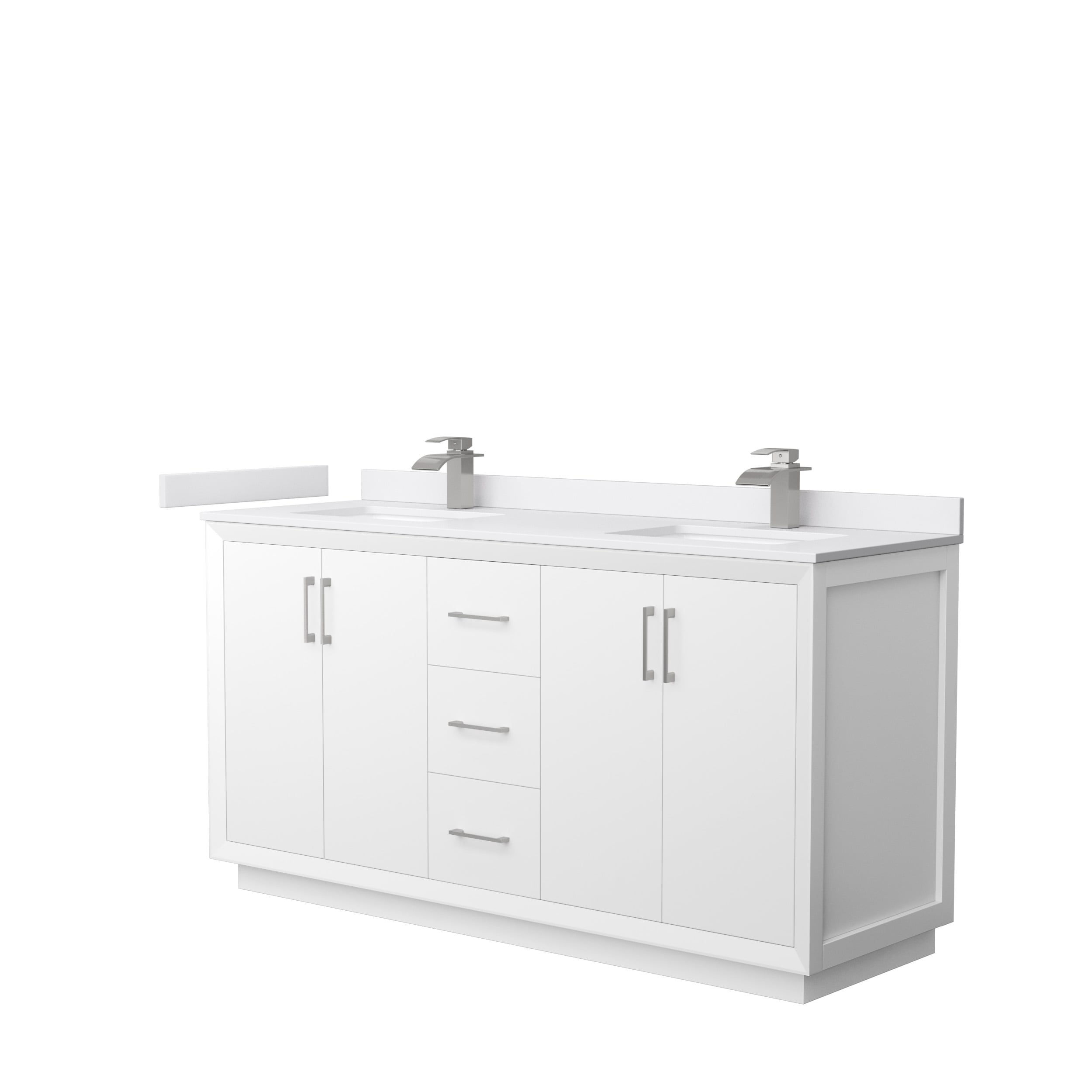 Wyndham Collection WCF414166DWHWCUNSMXX Strada 66-in White with Brushed Nickel Trim Undermount Double sink Bathroom Vanity with White cultured marble Cultured marble Top