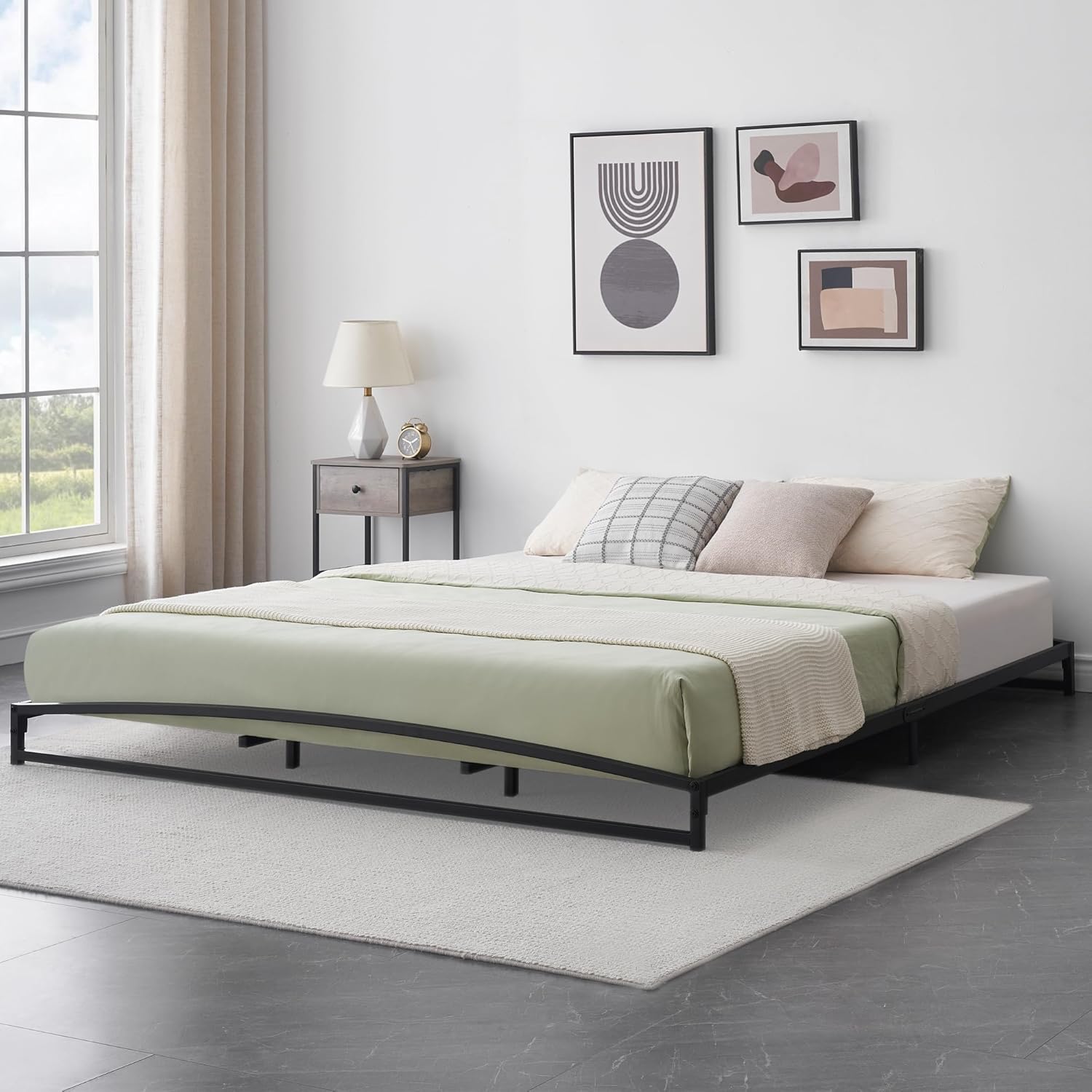 Qeetex LHF-BED-PHO-0Y7SXTMY Low Bed Frame King Size - 6 Inch Heavy Duty Metal Platform Mattress Foundation No Box Spring Needed Noise-Free Non-Slip Easy Assembly Black