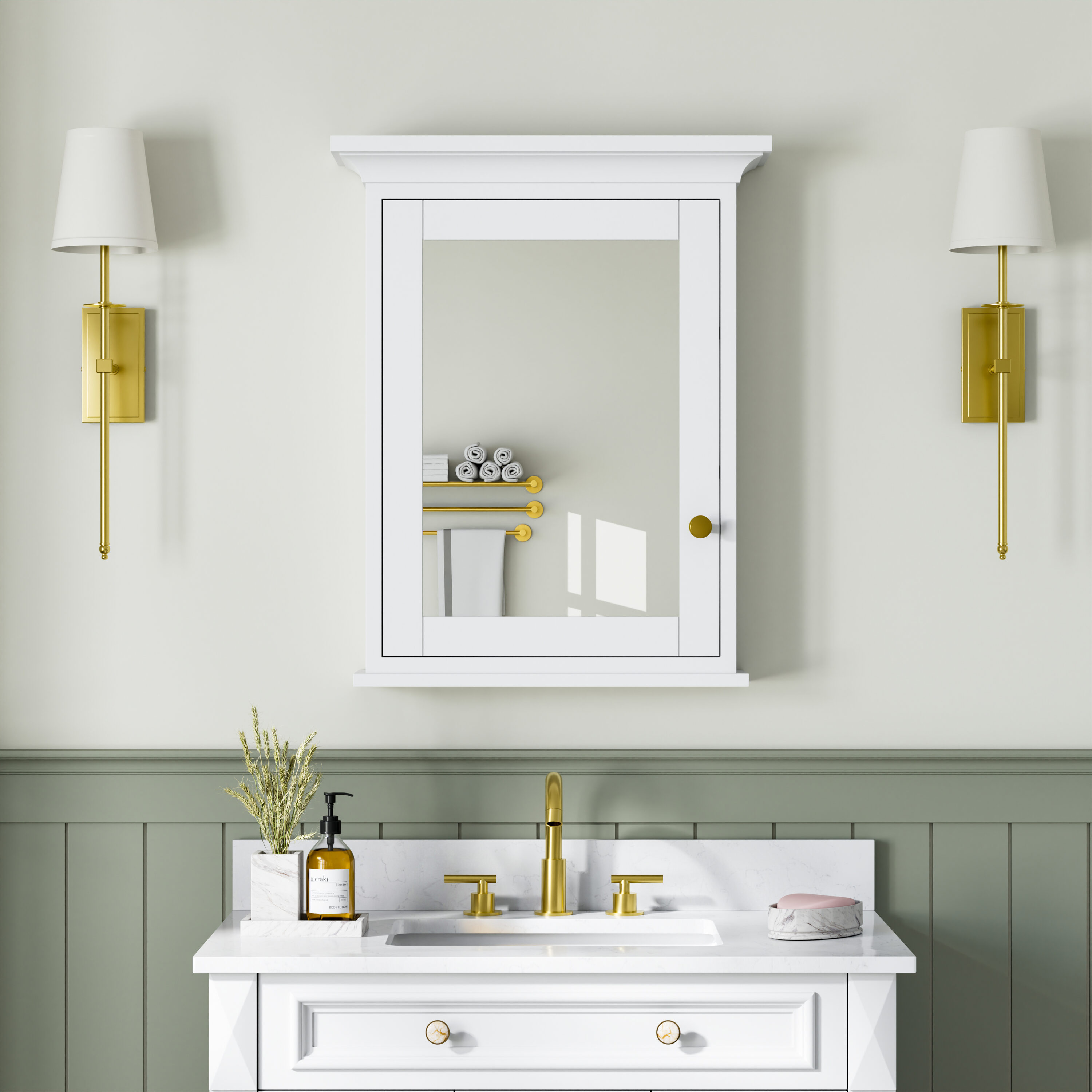 Ayelon Cabinet 24-in x 30-in Surface Mount White Mirrored Rectangle Soft Close Medicine Cabinet