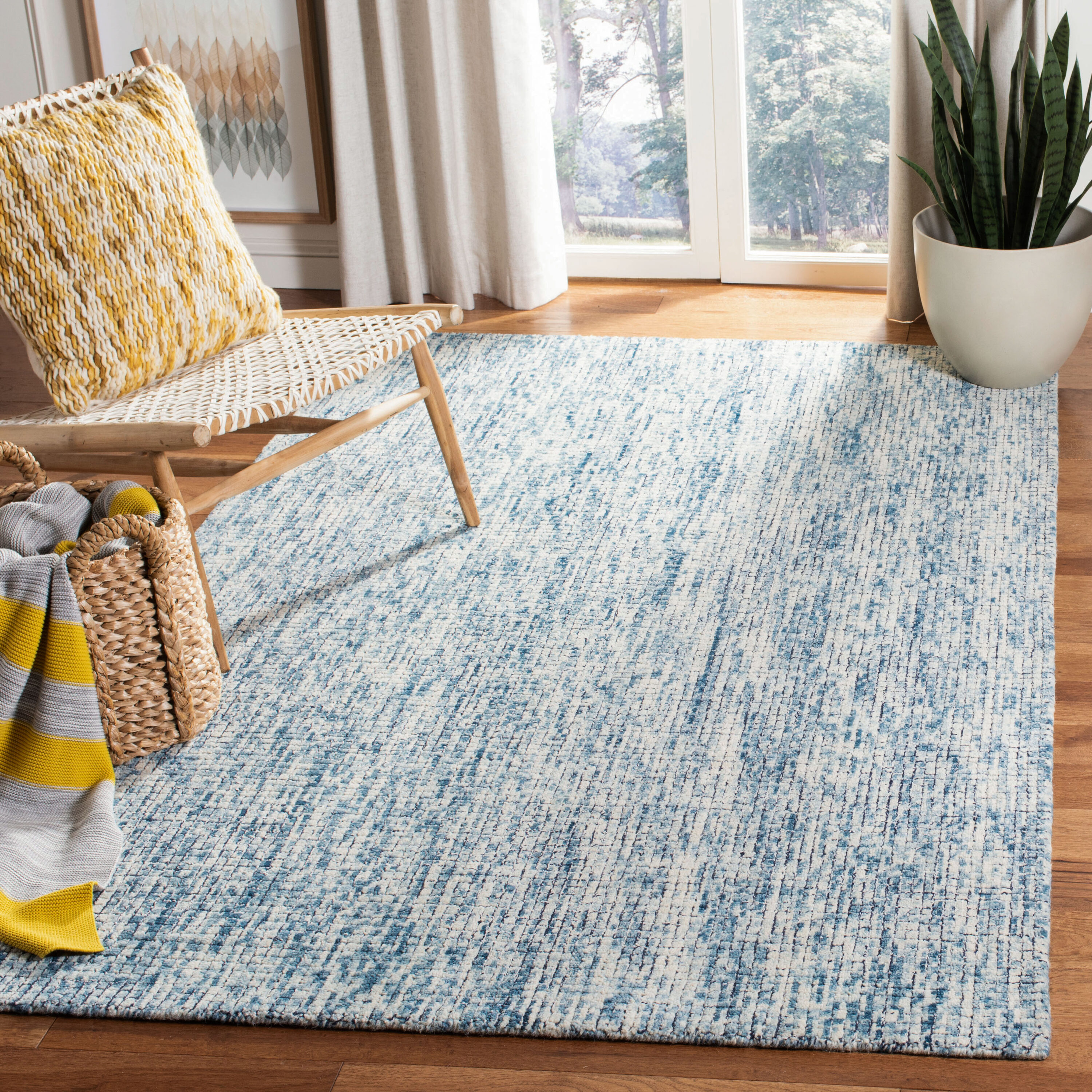  Abstract 473 Ivory/Navy Contemporary 5ft x 8ft Medium Rectangle Rug