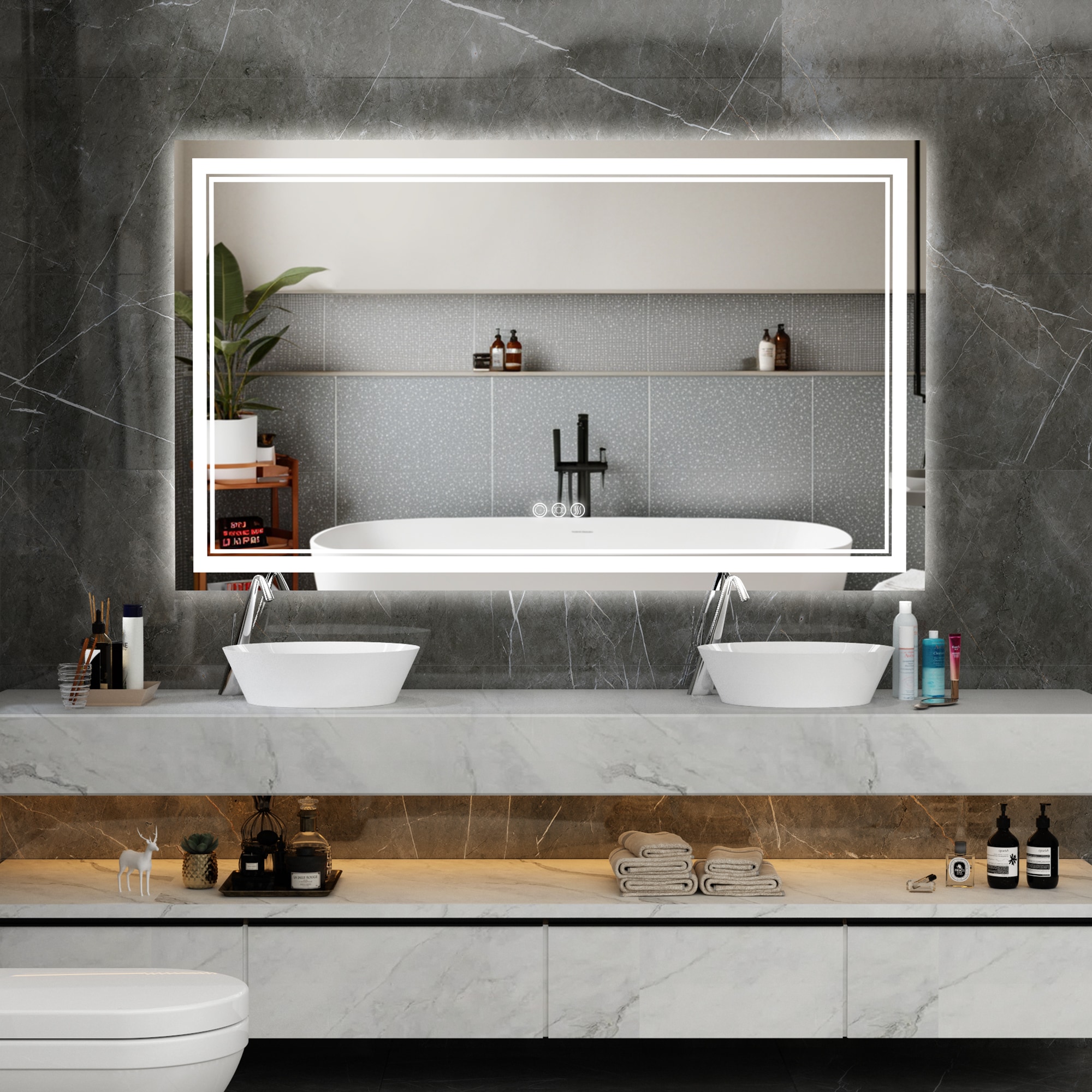 Maxax MXML01-915 VM 36-in x 60-in Polished Frameless Rectangle Dimmable LED Lighted Fog Free Bathroom Vanity Mirror ( Matte Silver )