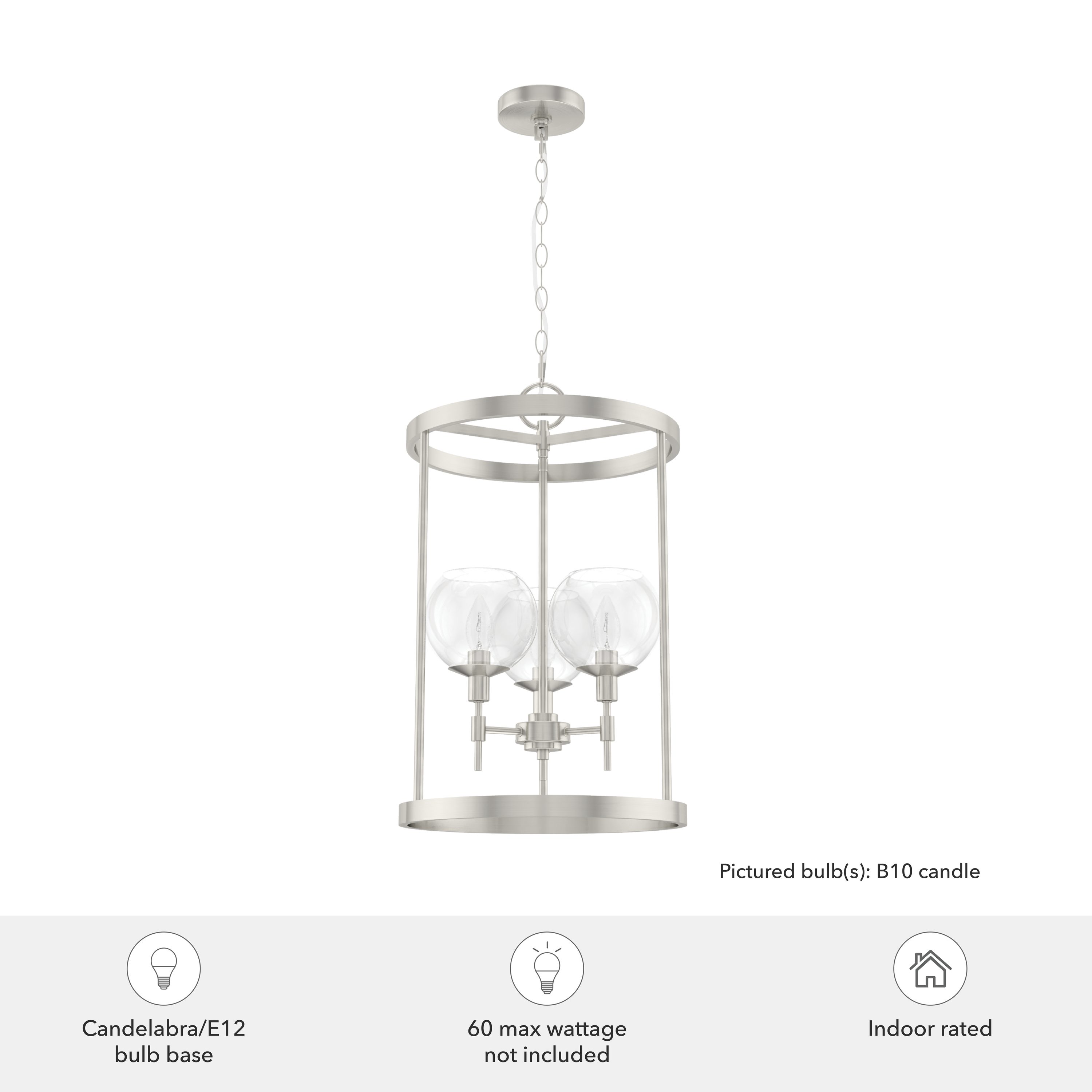 Hunter Xidane 3-Light Brushed Nickel Pendant with Glass Globes