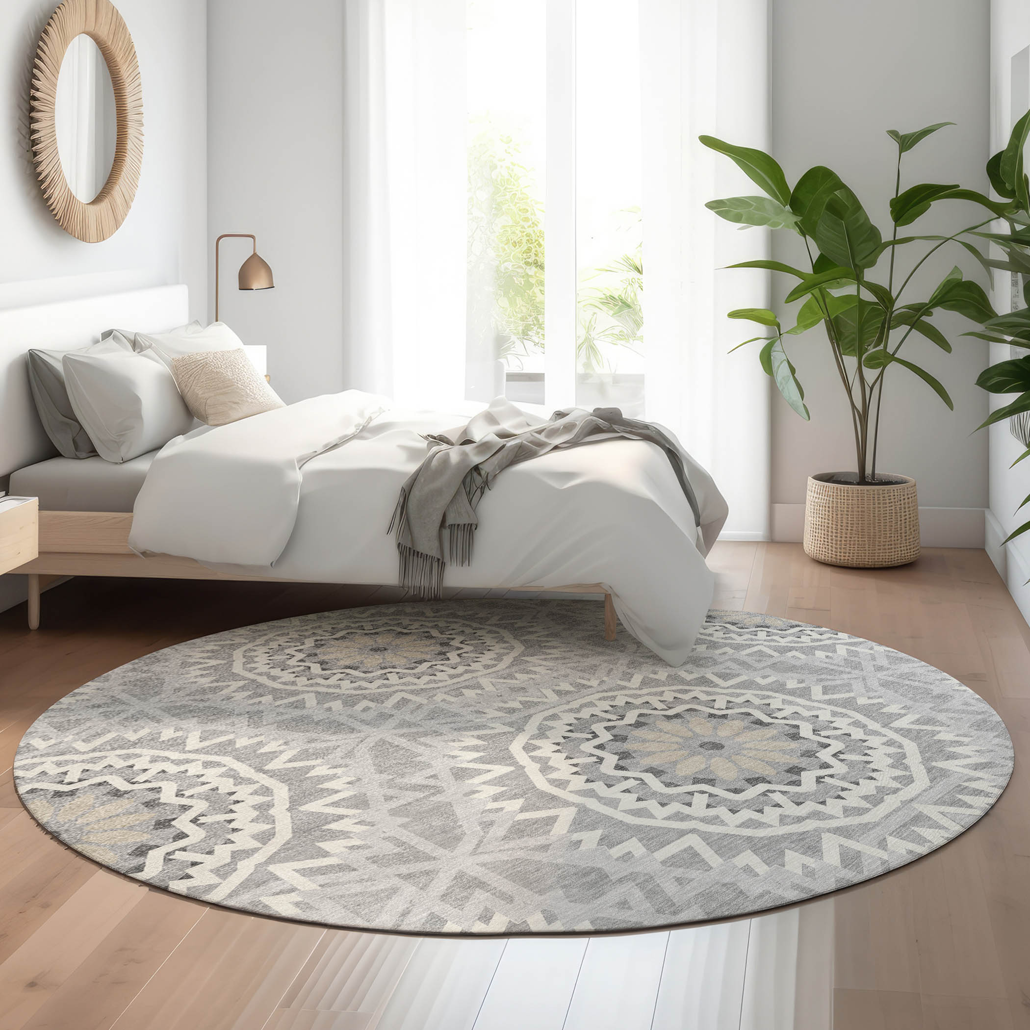 Addison Rugs AMF619GY8RO Mayfield AMF619GY 8 x 8 (ft) Loomed Polyester Gray Round Indoor Geometric Machine washable Area rug