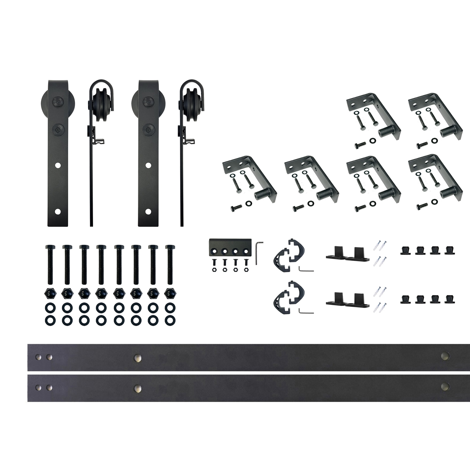 HOMACER CM-YT2TGH108C 108-in Rustic black Black Indoor J-strap Double Barn door hardware kit