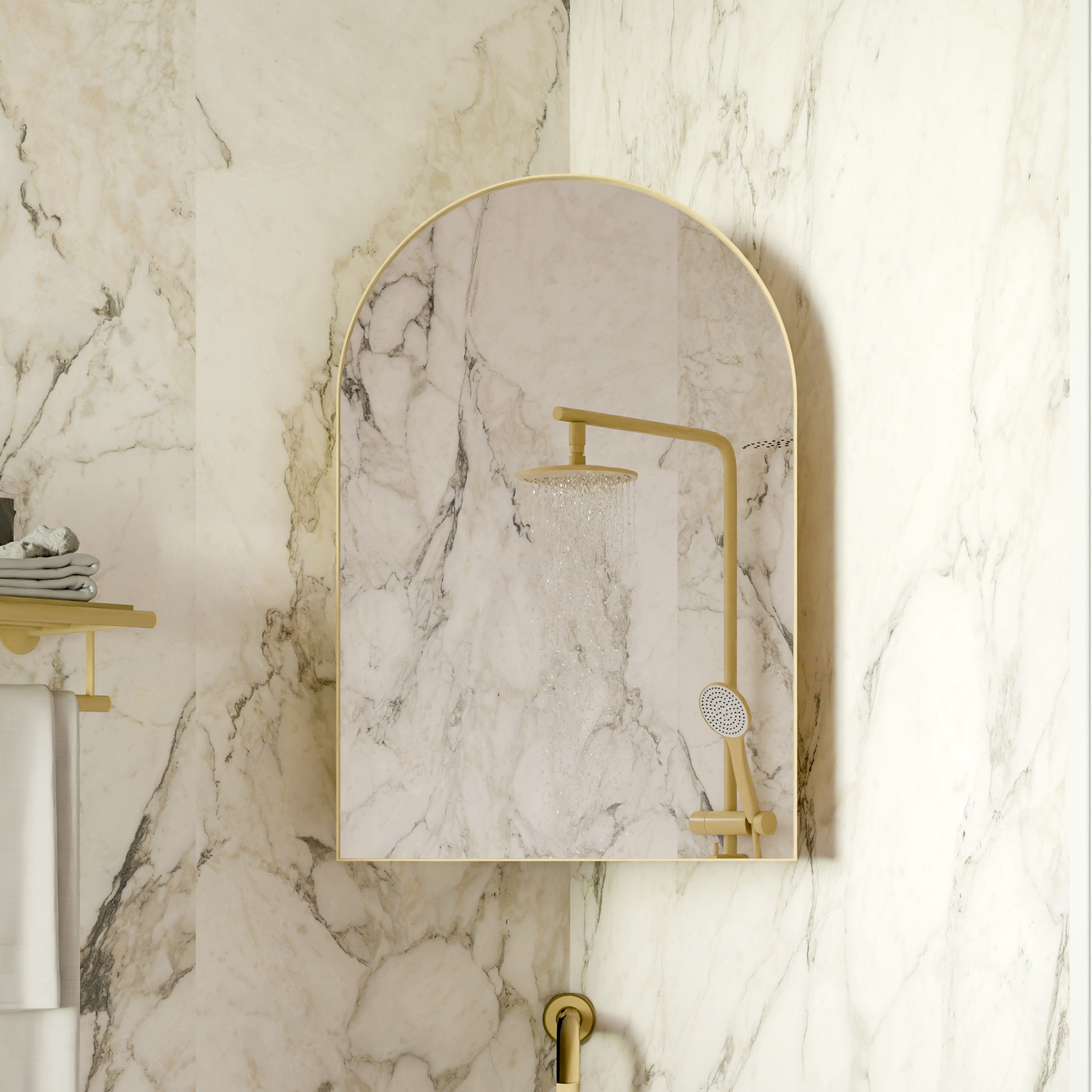 Afhocomp 18.1 in. W x 23.6 in. H Arched Recessed Framed Metal Medicine Cabinet with Mirror in Golden