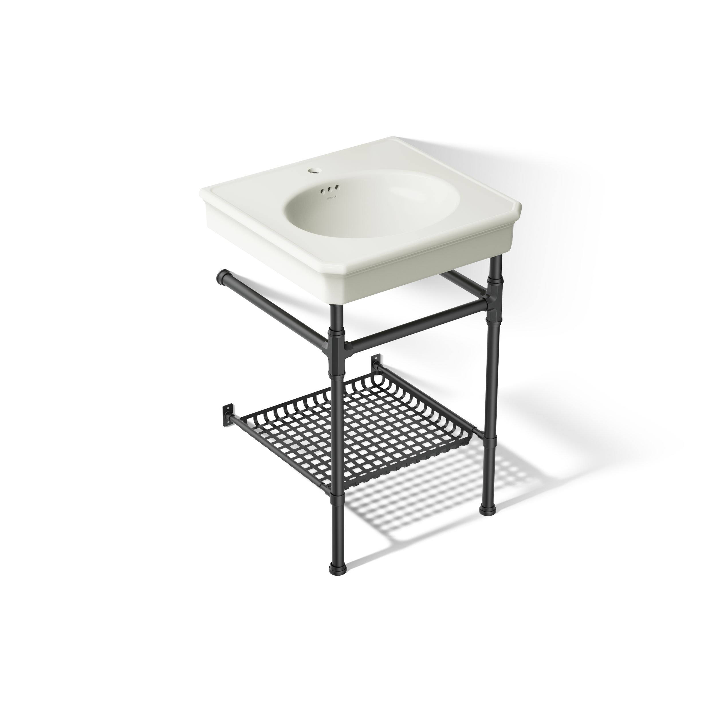 KOHLER Claude Fire Clay 19-in Vessel Rectangular Traditional Dune with Matte Black Bathroom Sink