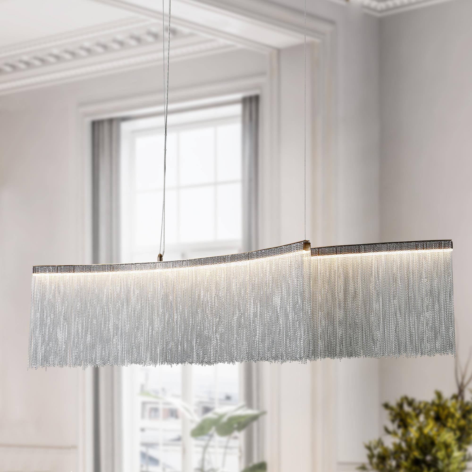 LNC N3A2UBLWS15272Z9 Siouxfalls 2 -Light Polished Gold and Chrome Sliver Chain Modern/contemporary Linear Integrated LED Large Hanging Kitchen island light