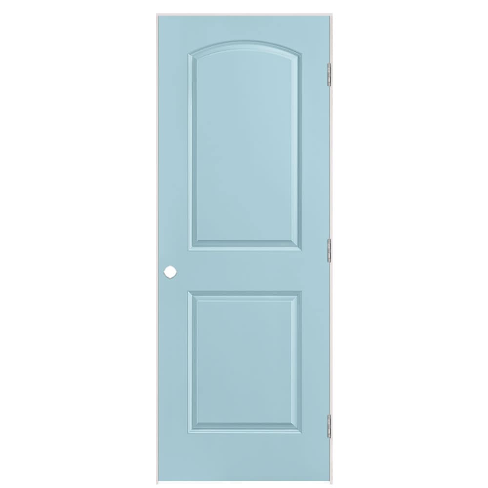 Masonite 1317810 30-in x 80-in Sea Mist Solid core 2-panel round top Left hand Smooth Prefinished Molded composite Flat Jamb Single Prehung Interior Door