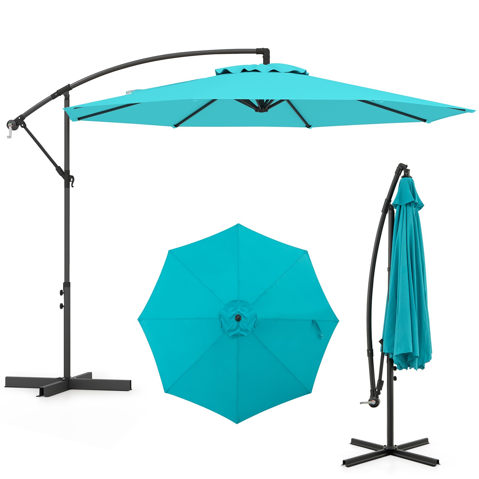 Forclover - 10 Iron Green Crank Offset Patio Umbrella with Base