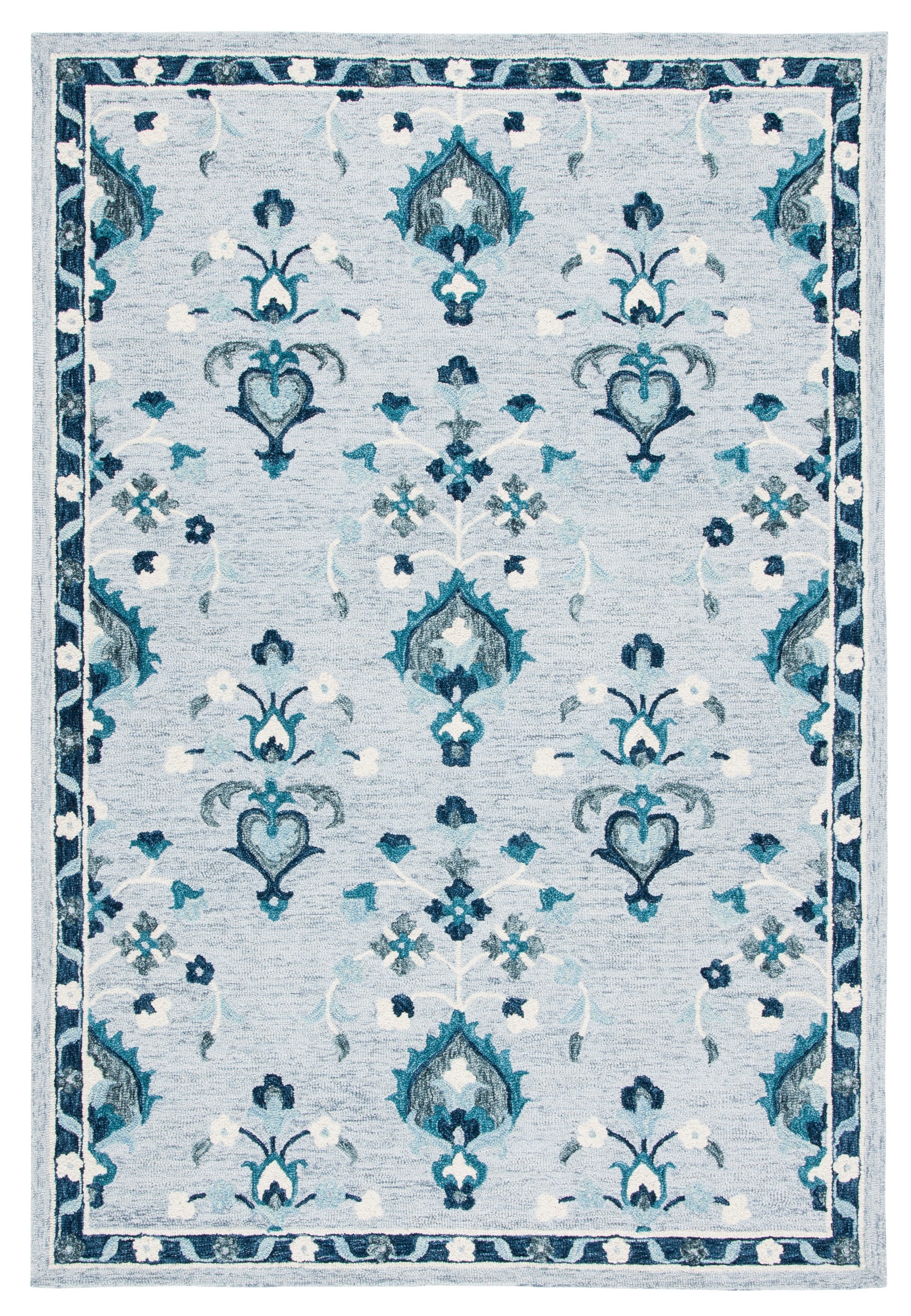 Elegant Azure Bloom Hand-Tufted Wool Rectangular Rug