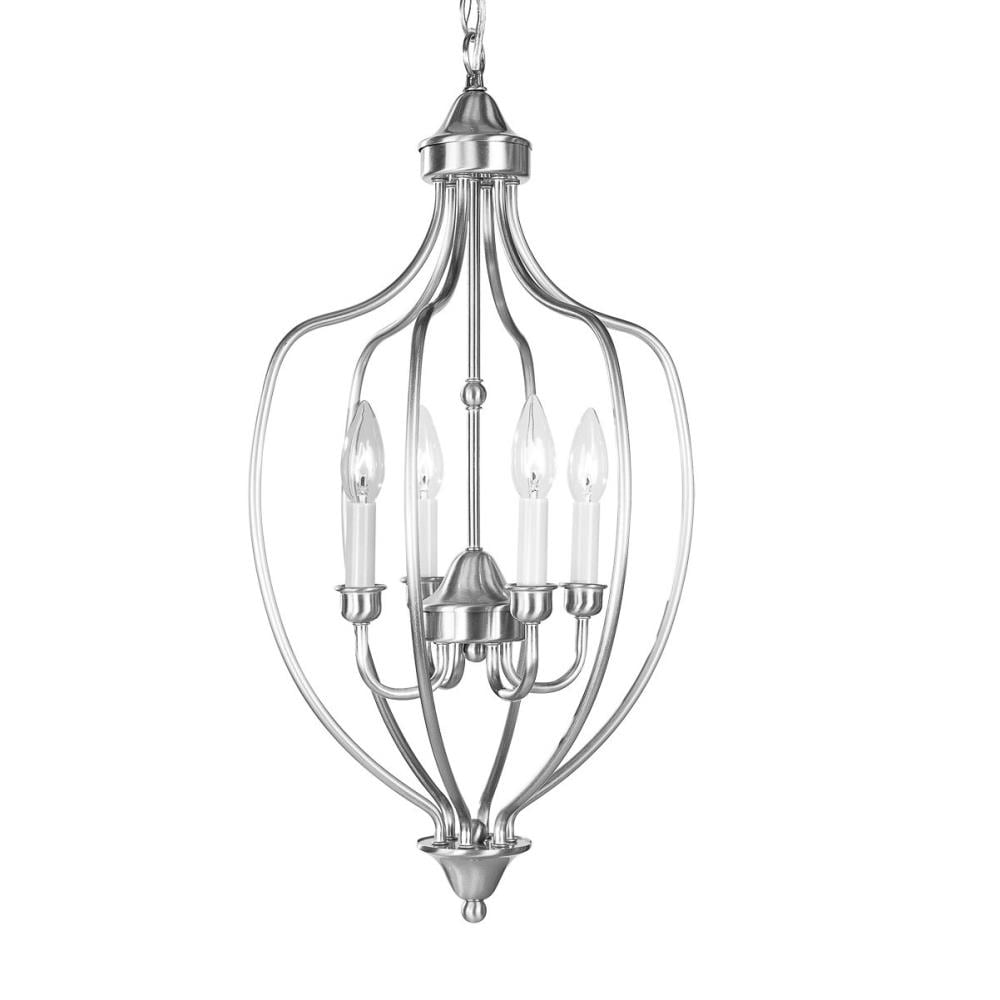Livex Lighting 4171-91 Home Basics 4-Light Brushed Nickel Transitional Lantern Medium Hanging Pendant Light