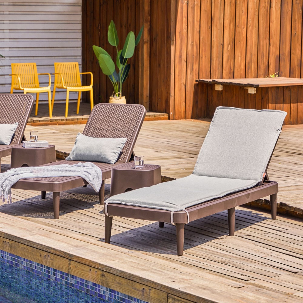 Lagoon 7030G6-SSLGS Tahiti Rattan Stackable Grey Resin Frame Stationary Chaise Lounge Chair with Woven Seat
