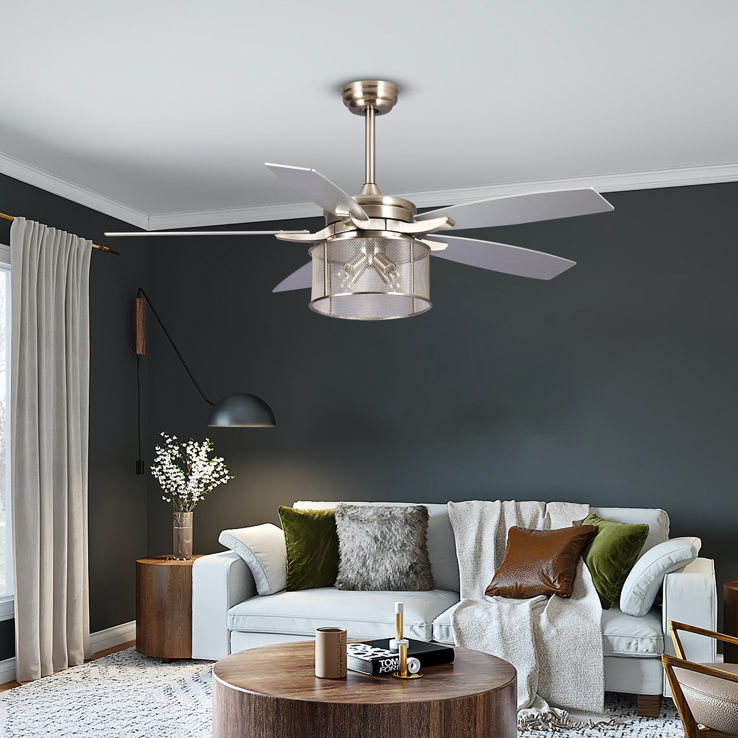 SINOFURN 52-in Silver LED Indoor Ceiling Fan with Light Remote (5-Blade ...