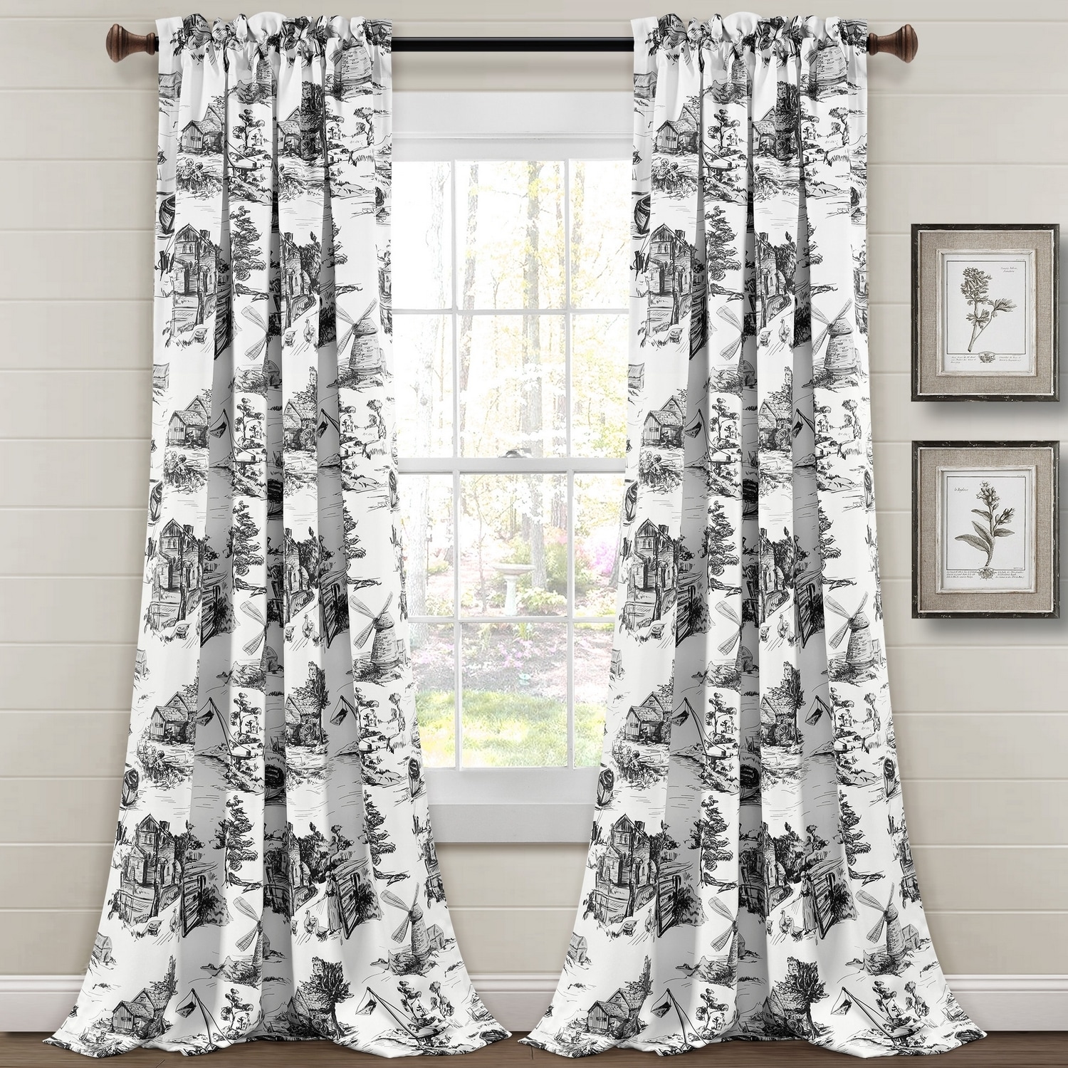 Lush Decor FRENCH COUNTRY TOILE LIGHT FILTERING-WP-WHITE/CHARCOAL-PAIR-52X95+2  in the Curtains & Drapes department at