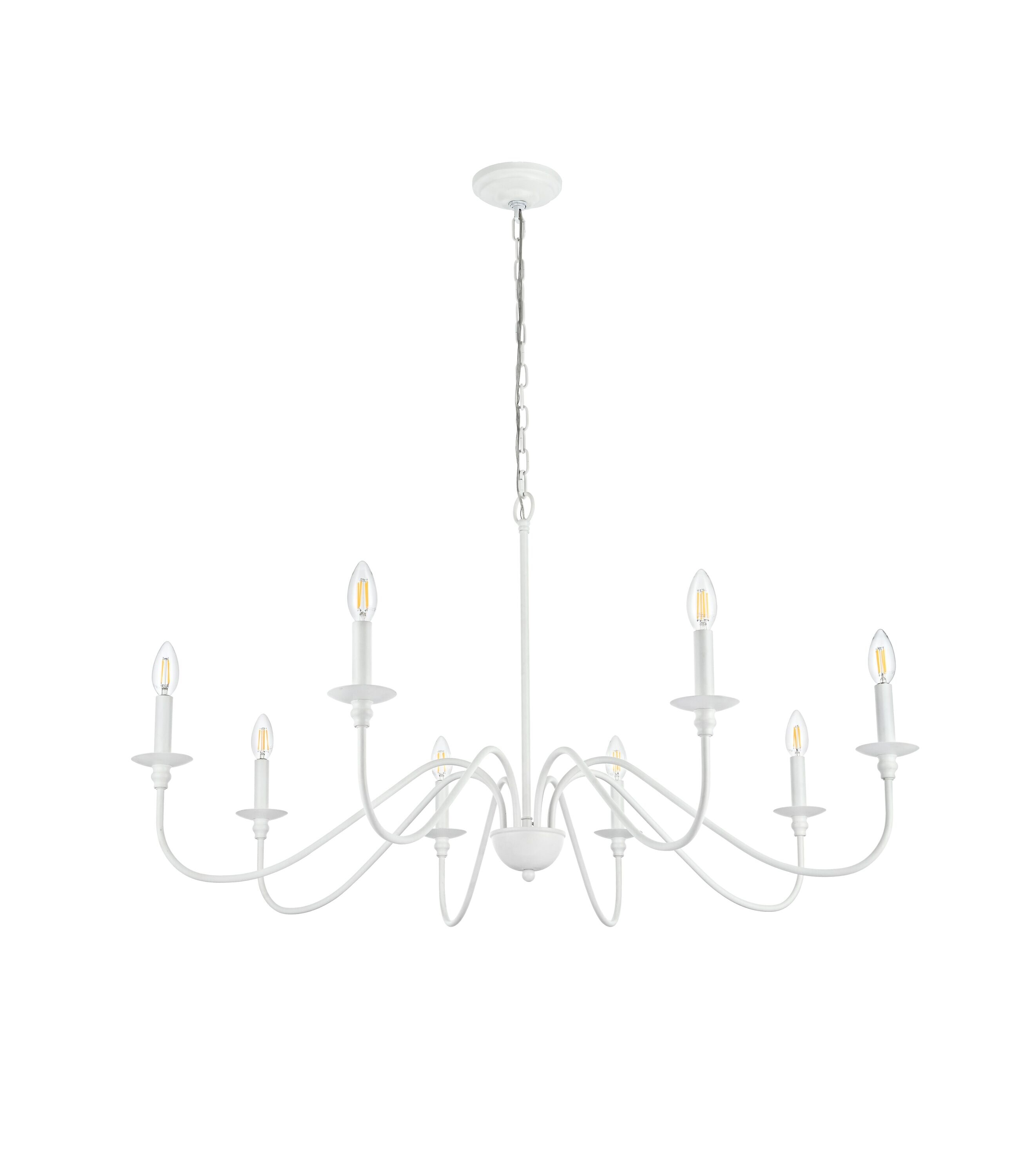 White 42" 8-Light Metal Chandelier with Adjustable Chain