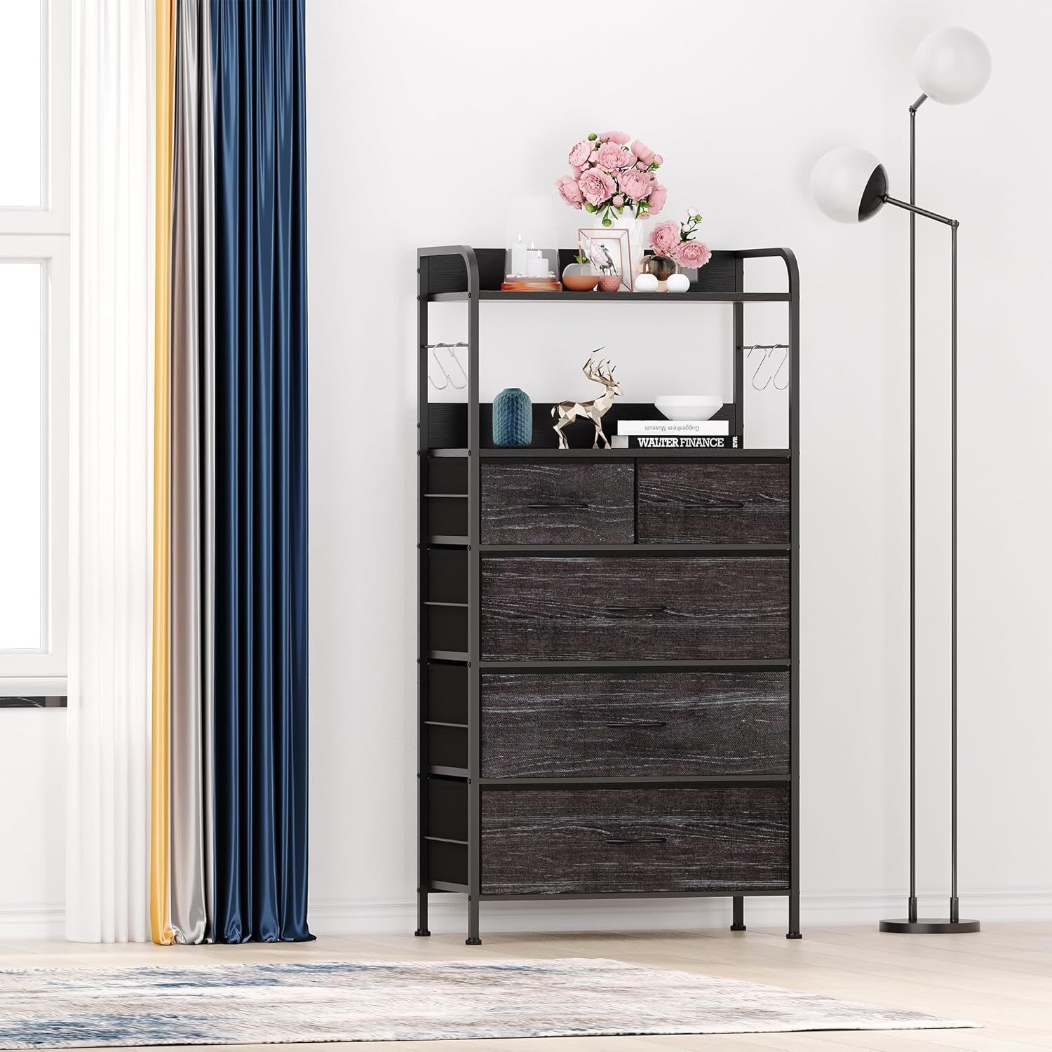 WhizMax LDYLSPHO-0WOK6UVW 5 Drawer Fabric Dresser  Compact Storage Unit with Sturdy Metal Frame Easy Assembly Versatile Organizer for Clothes and Essentials in Charcoal Black