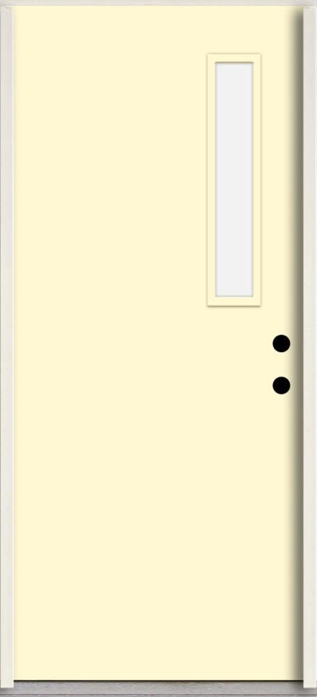 RELIABILT LO1063230 Spotlights 36-in x 80-in x 4-5/8-in Fiberglass 1/4 lite Left-hand inswing Bisque Paint Painted Prehung Front Door Insulating core