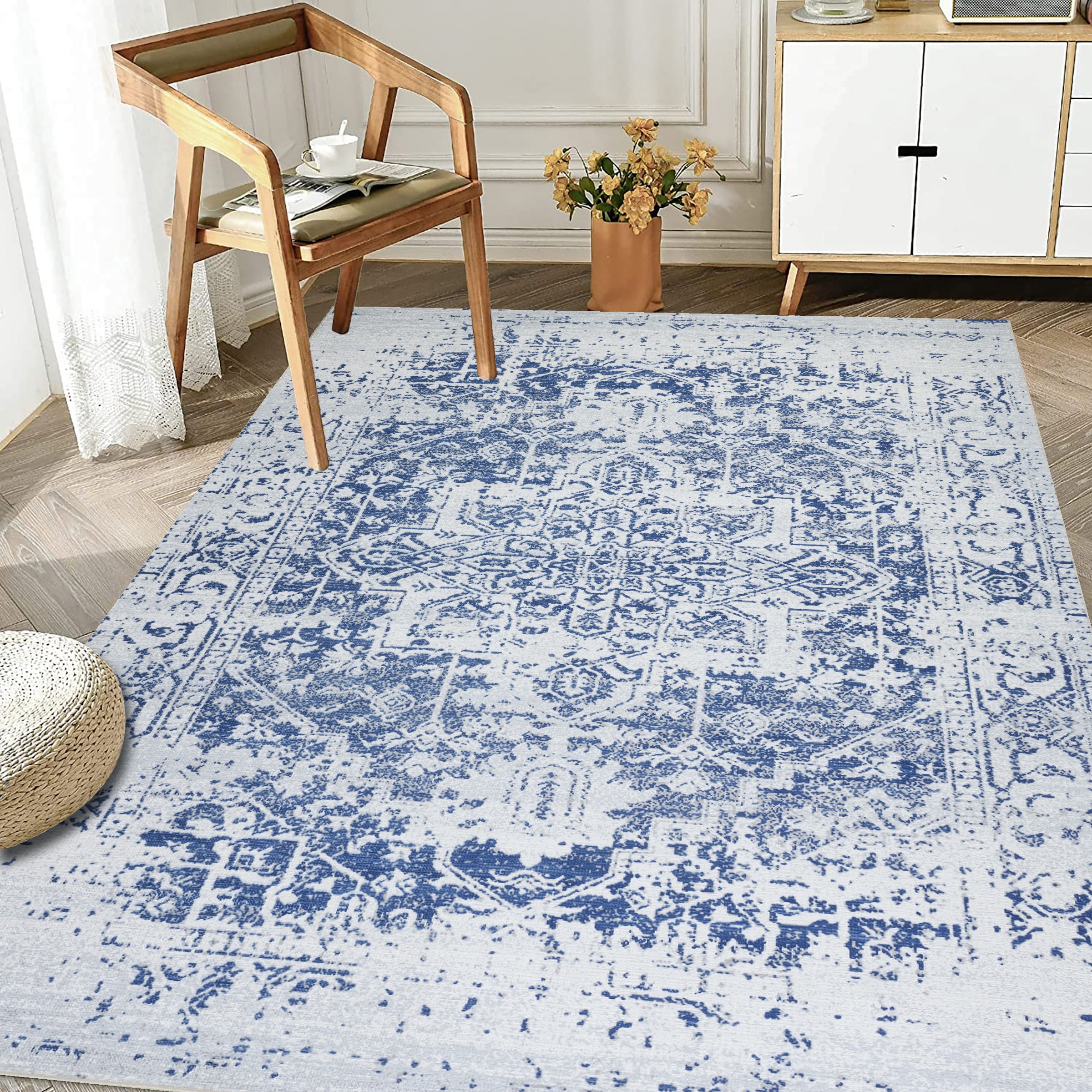 Playa Rug PLY-HMY-NVY-9X12 9 x 12 (ft) Polyester Himalayas-Blue Ivory Rectangular Indoor Floral/Botanical Area rug