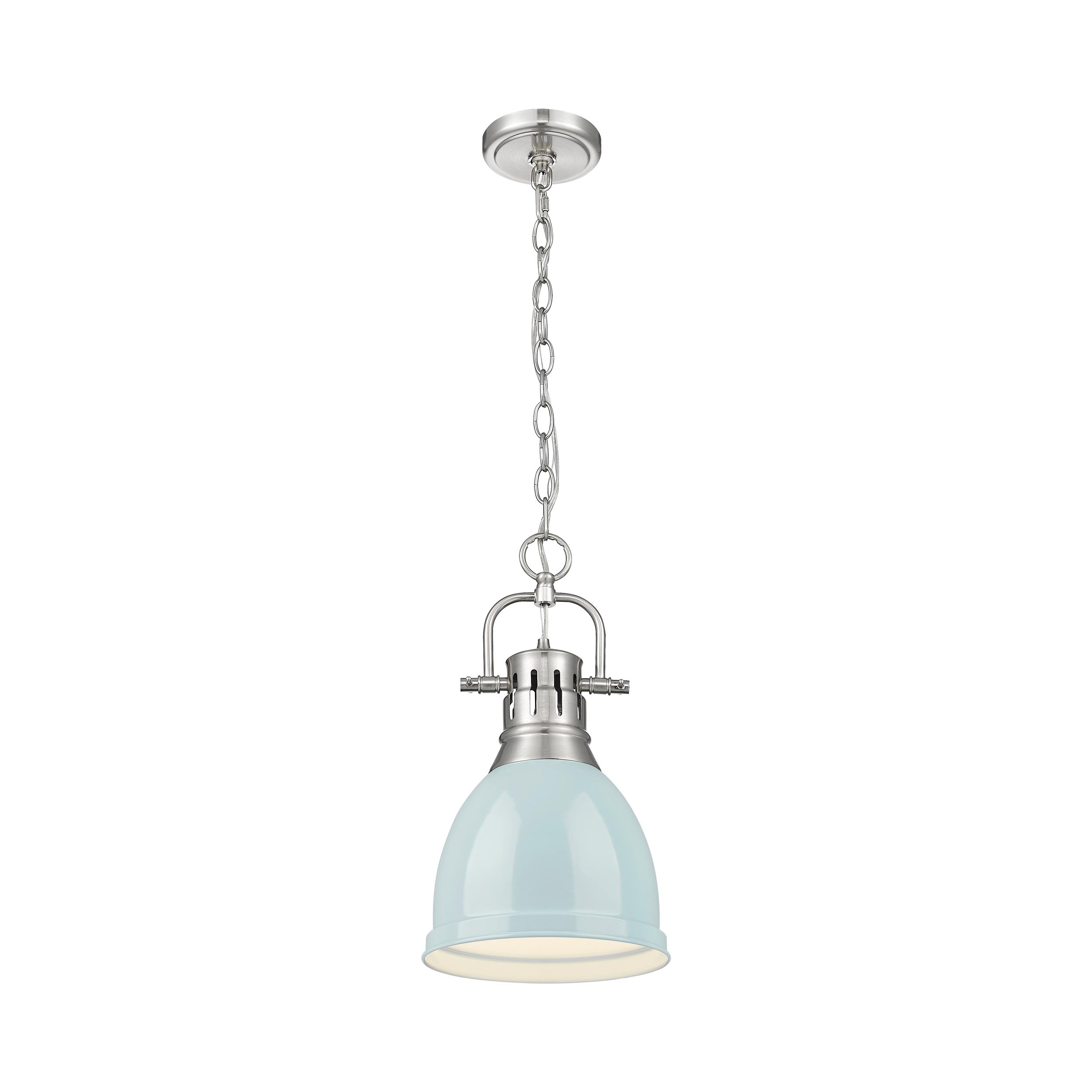 Transitional Mini Pewter Pendant with Seafoam Shade - 8.88" Indoor/Outdoor