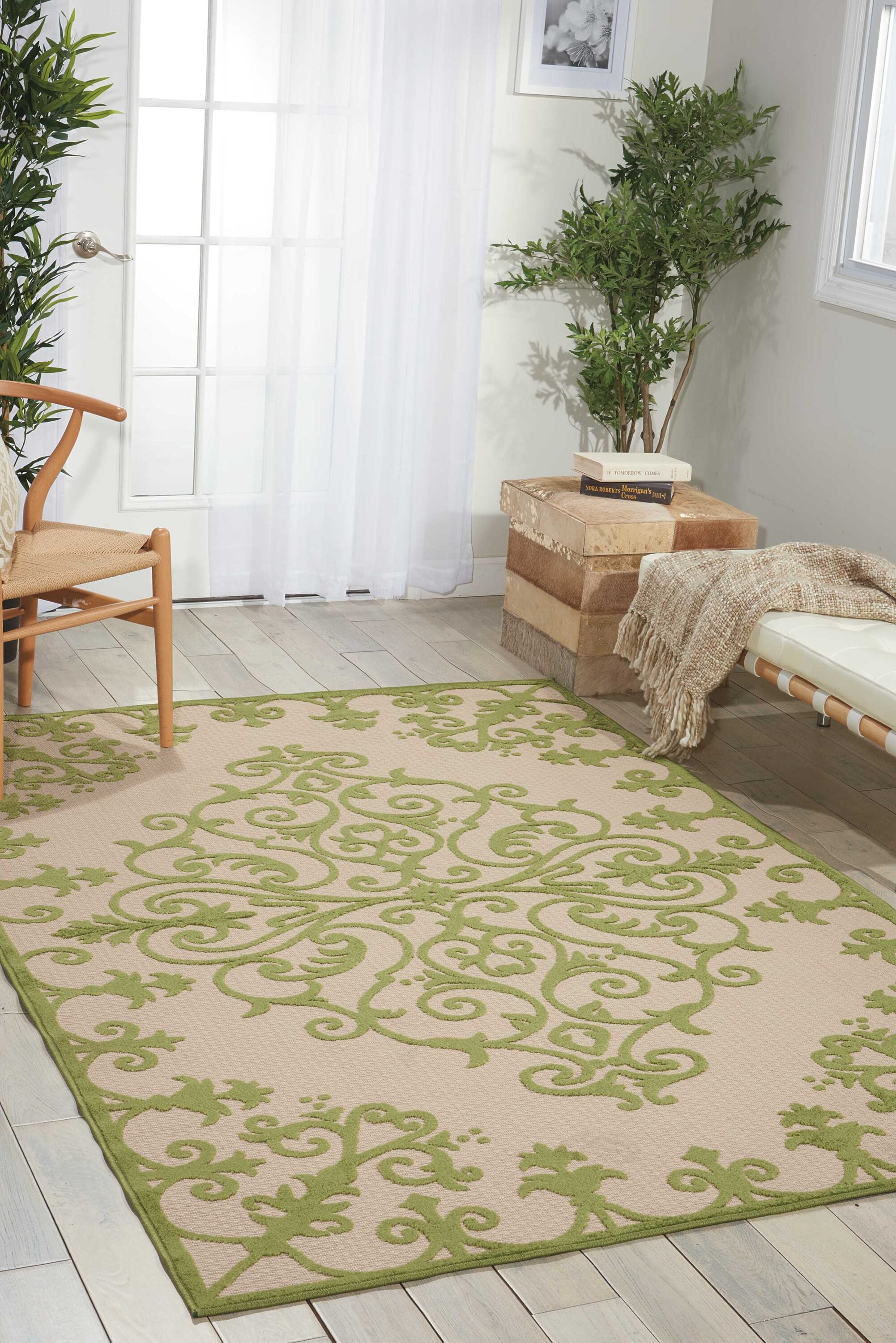 Nourison 24289 Aloha 3 x 5 (ft) Polypropylene Green Rectangular Indoor/Outdoor Abstract Coastal Area rug