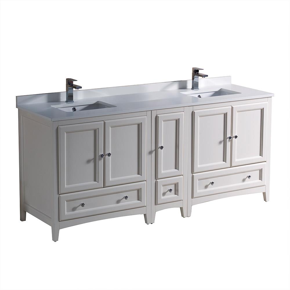 Oxford 72" Antique White Quartz Double Sink Freestanding Vanity