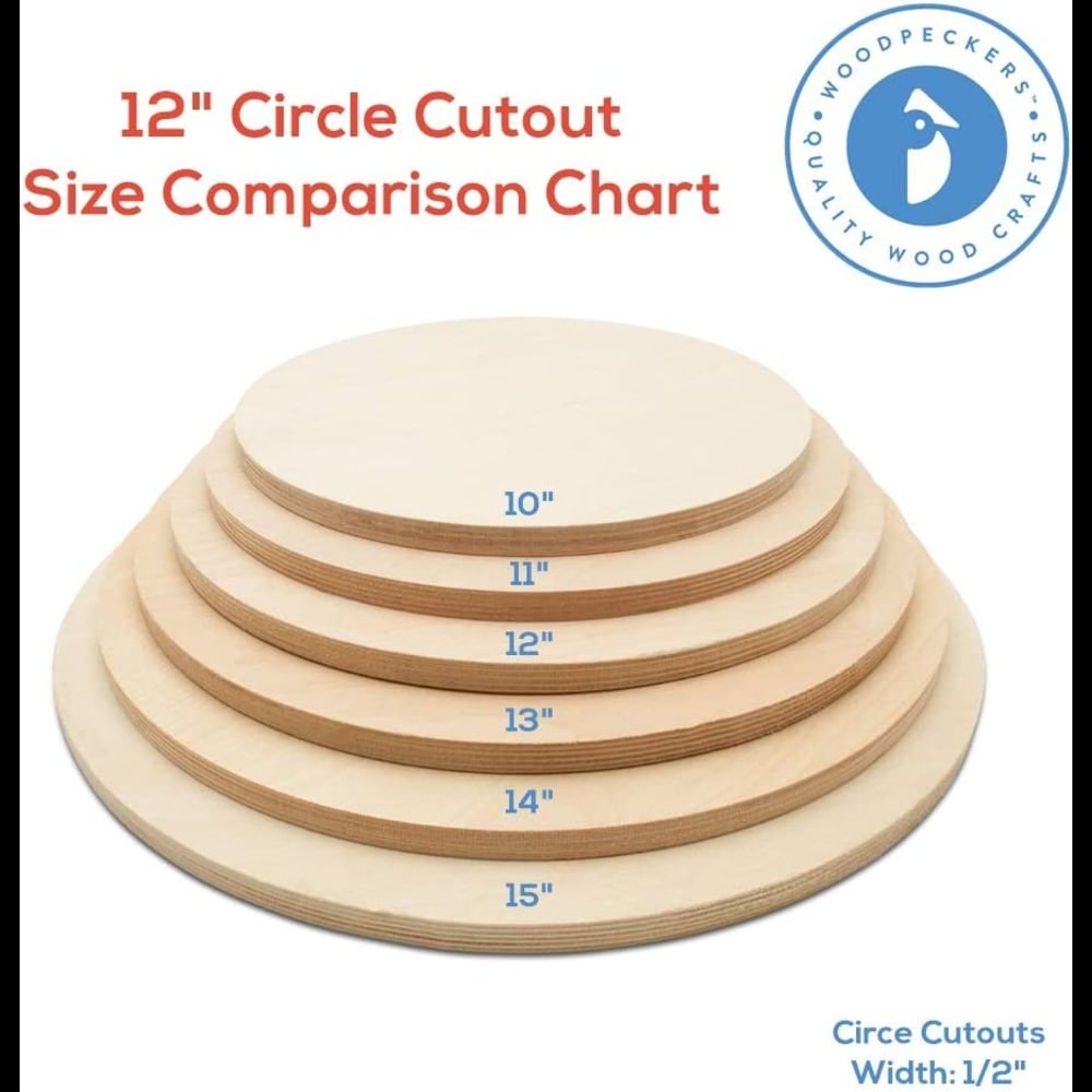 Wood Circles 12 inch 1/2 inch Thick, Unfinished Birch Plaques, Pack of 1 12  inch Wood Circle for Crafts and Blank Sign Rounds, by Woodpeckers