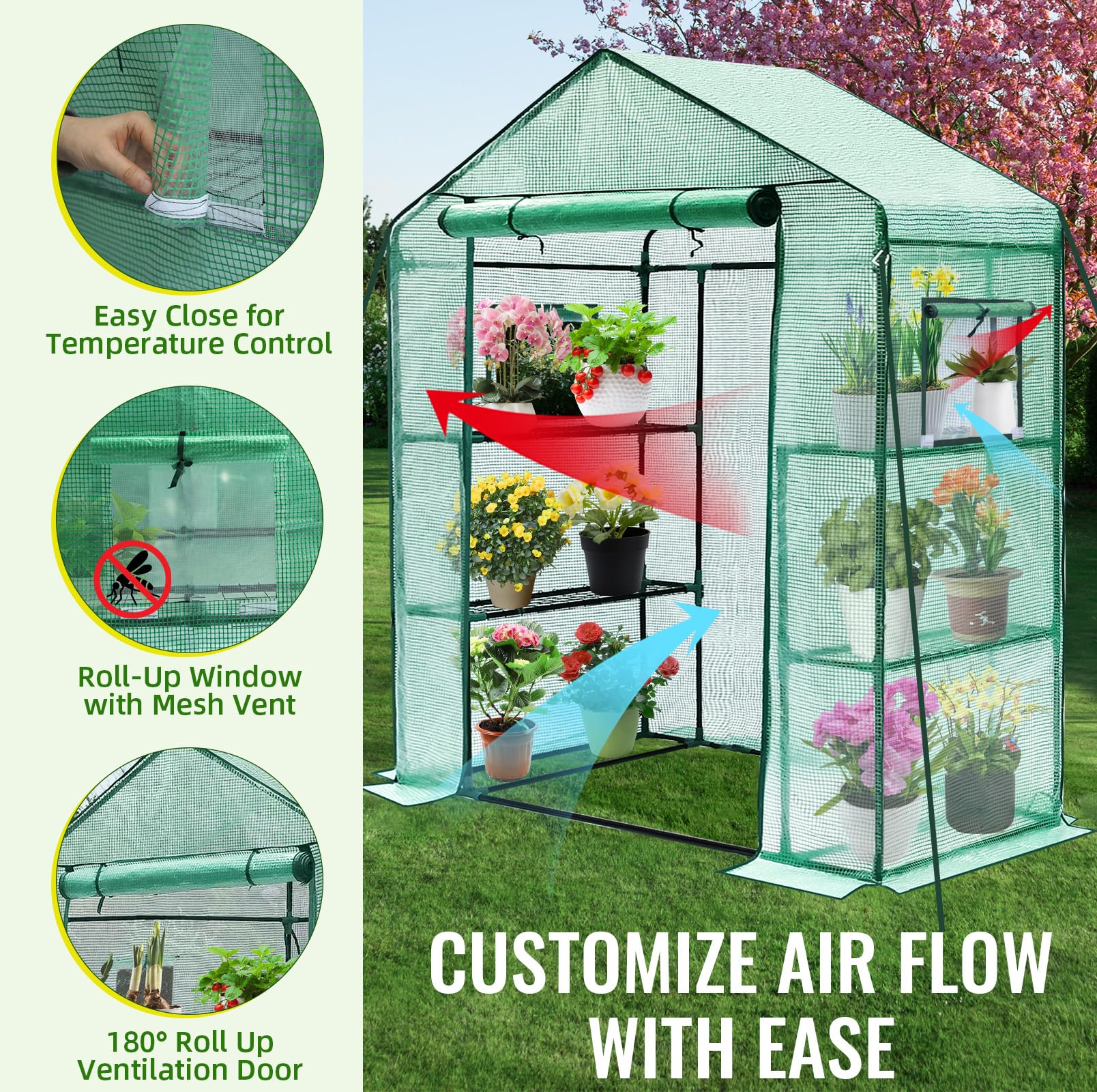 KHKFY Walk In Greenhouse 28 x 57 x 76 Inches Portable Plant House with ...