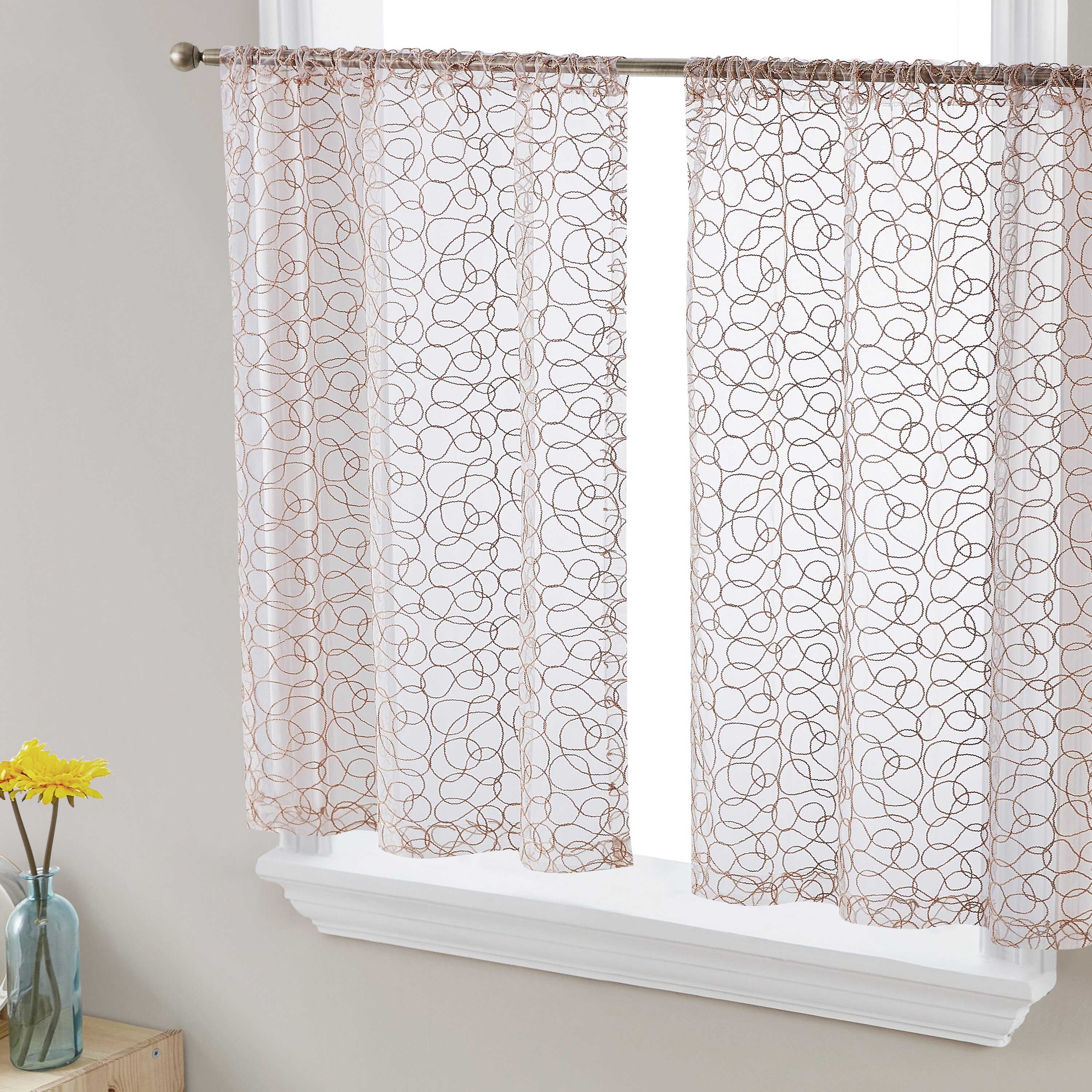 HLC.me ADRY-24-TAUP 24-Inches Taupe Polyester Rod pocket Sheer Tier curtain