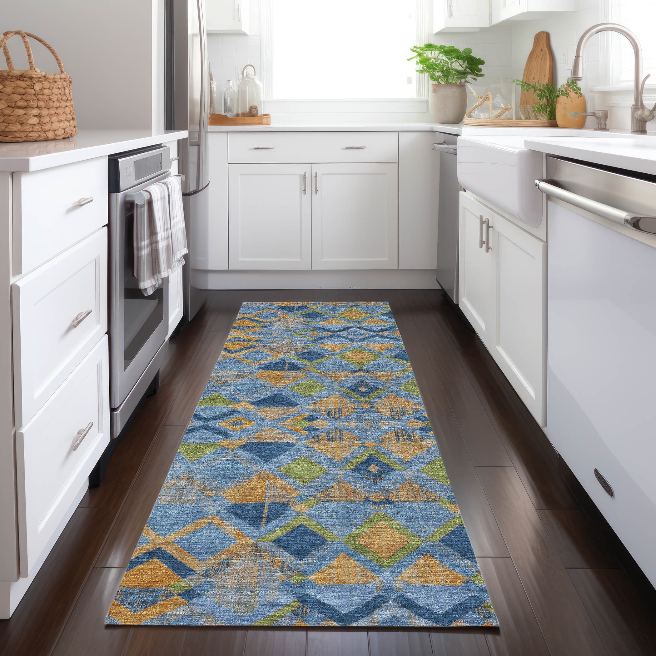 Addison Rugs ACN1308DN2X8 Chantille ACN1308DN 2 x 7 (ft) Polyester Denim Rectangular Indoor/Outdoor Geometric Machine washable Runner rug