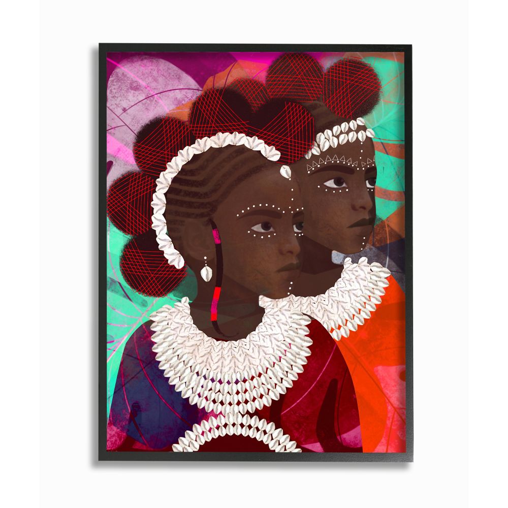Stupell Industries AB-887-FR-16X20 Young Girls of Power with Circular Shape Patterns Erin K. Robinson Black Framed Wood Framed 20-in H x 16-in W People Print