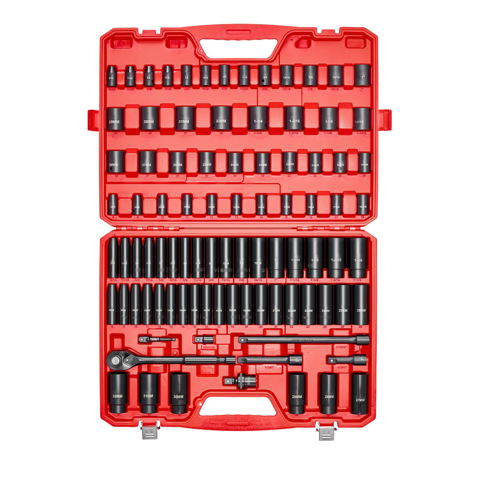 Slickblue 91-Piece Metric SAE 1/2-in Drive 5/16-in to 32mm 6-Point Deep and Shallow Impact Socket Set with Carrying Case for Automotive Repair