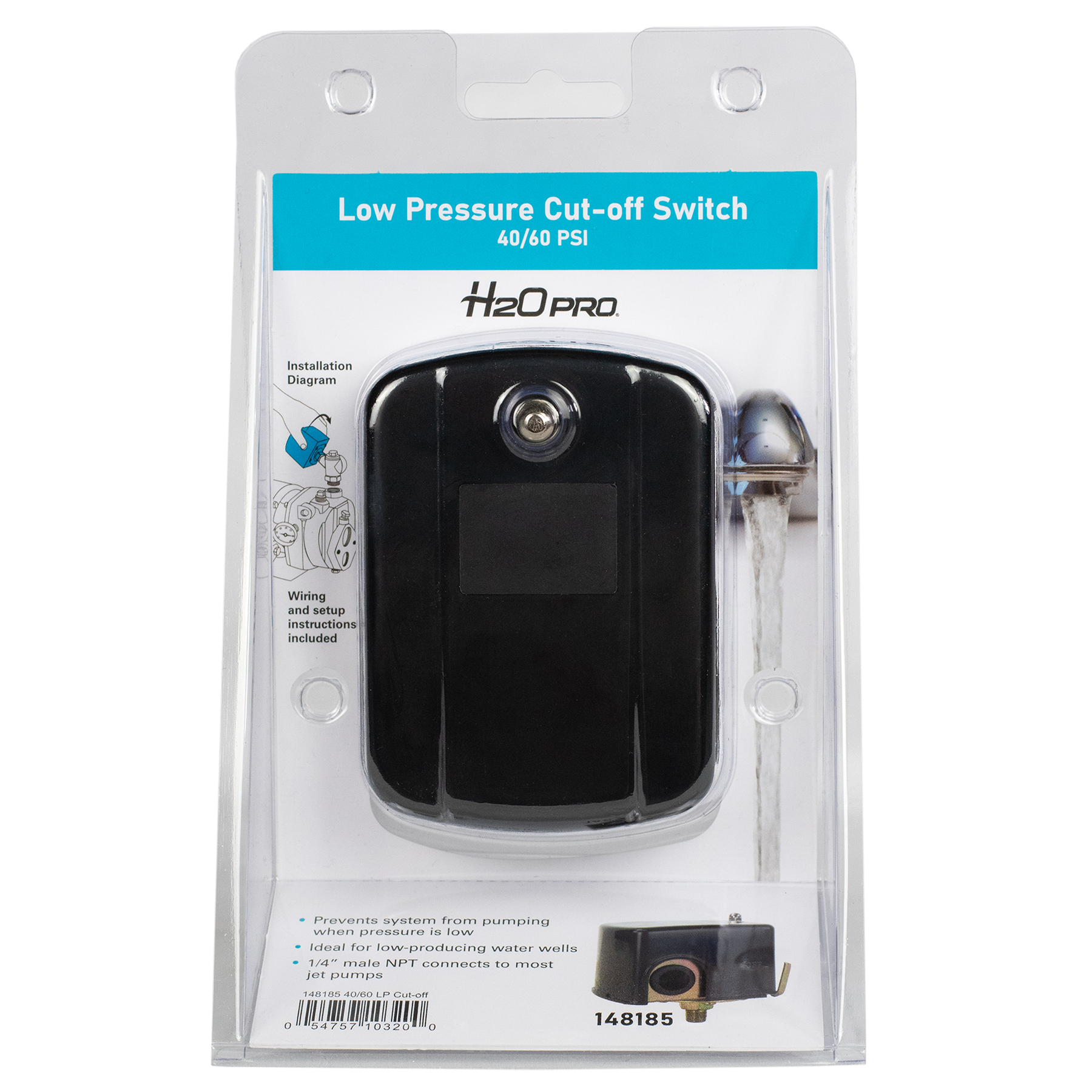 H2OPRO 148185 40/60 -PSI Polyethylene Pressure switch