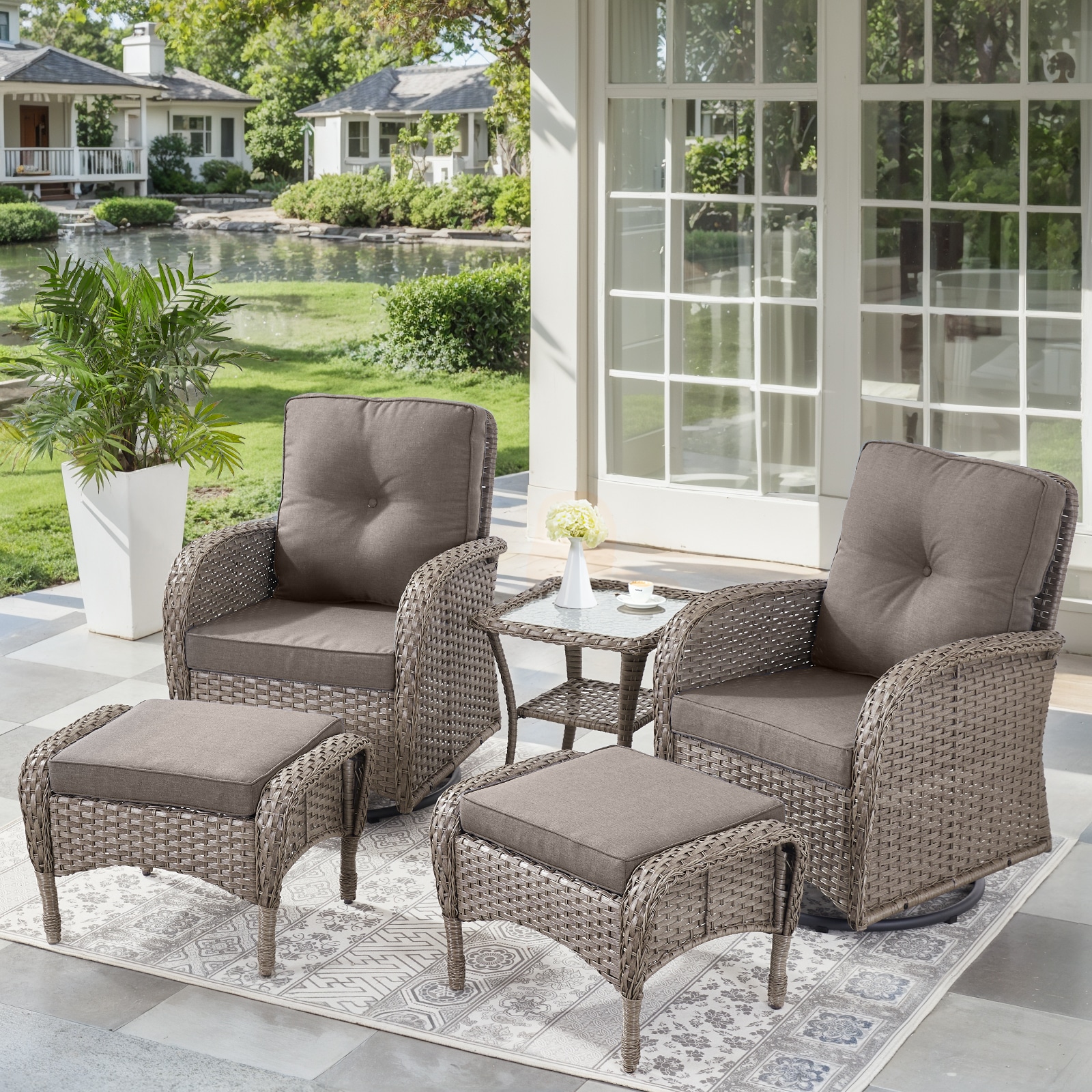 Jeehope PAGY206040-3 PAnorama Series 5 -Piece Wicker Patio Conversation Set with Gray Cushions