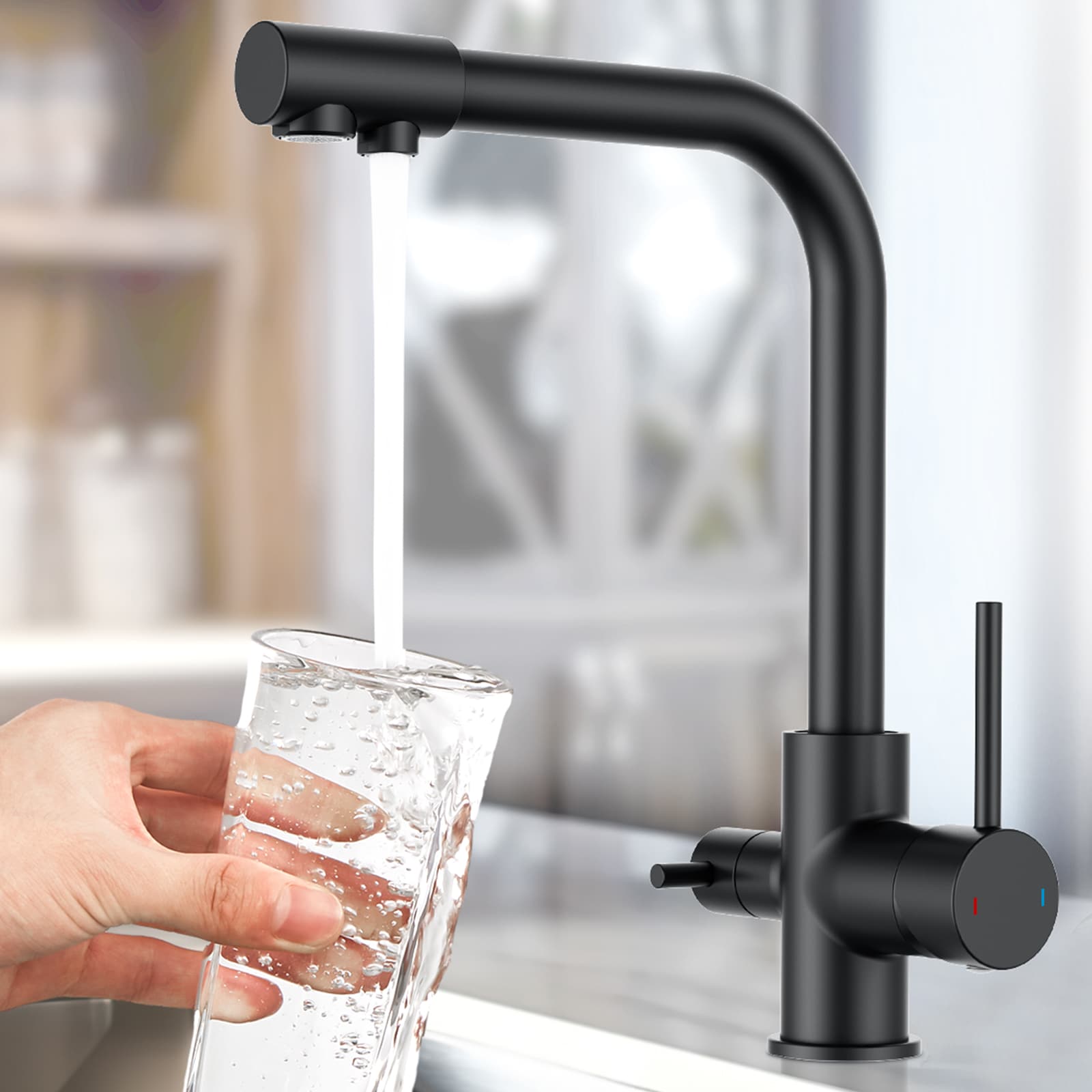 androme AD610B Matte Black Double Handle Deck-mount Kitchen Faucet with Sprayer ( Deck Plate Included )