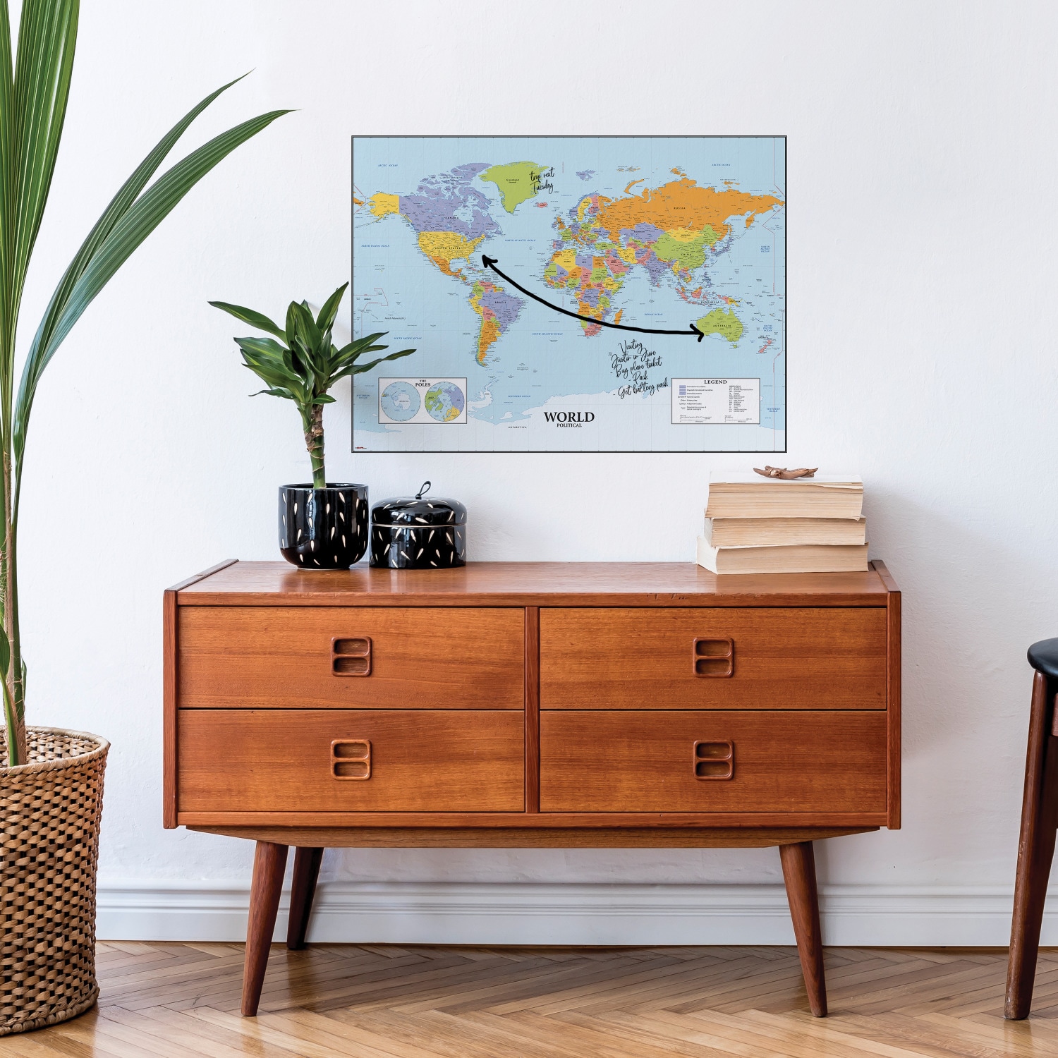 Dry Erase World Map Peel and Stick Reusable Wall Decal