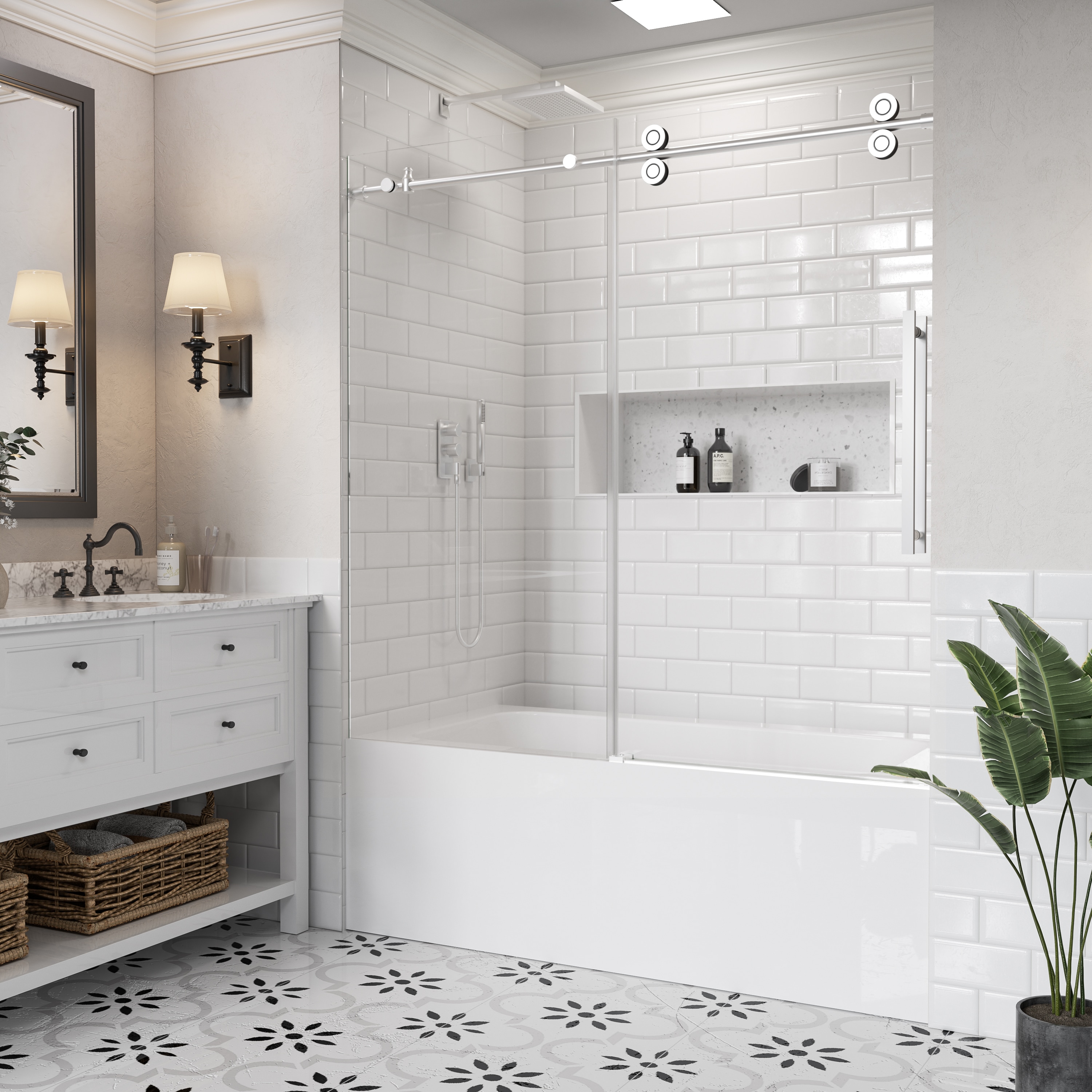Yuaris 56-60 in. W x 58 in. H Single Sliding Frameless Tub Door in Chrome with 1/4 in. Clear Tempered Glass