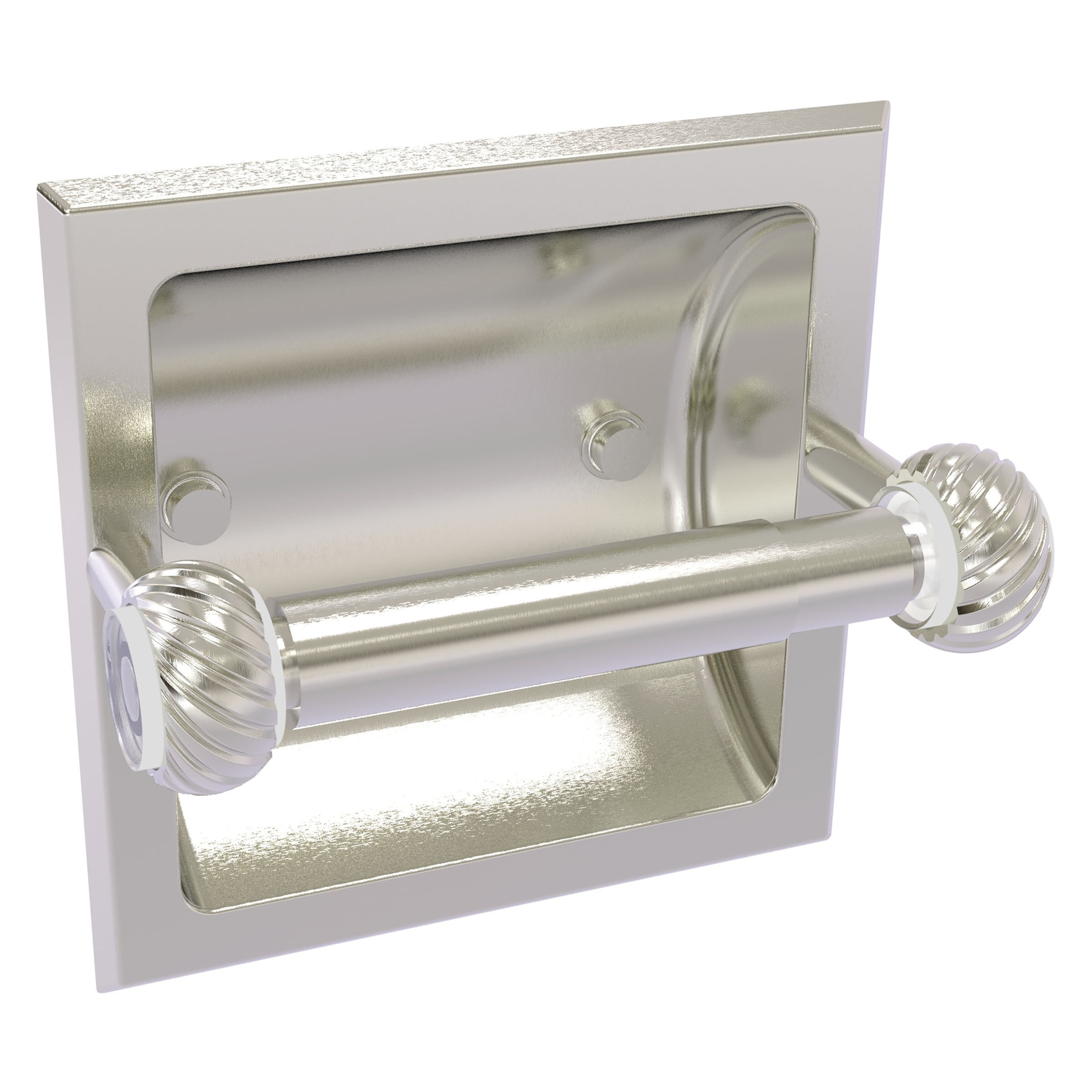 Allied Brass CV-24CT-SN Clearview Satin Nickel Recessed Double post Toilet Paper Holder 1 -Rolls with Storage